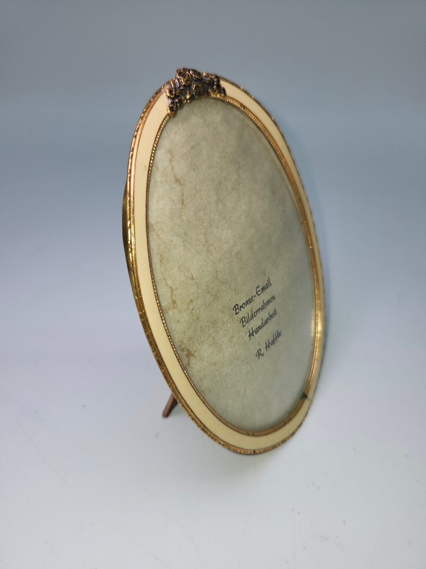 Victorian Era Brass & Enamel Domed Convex Glass Picture Frame