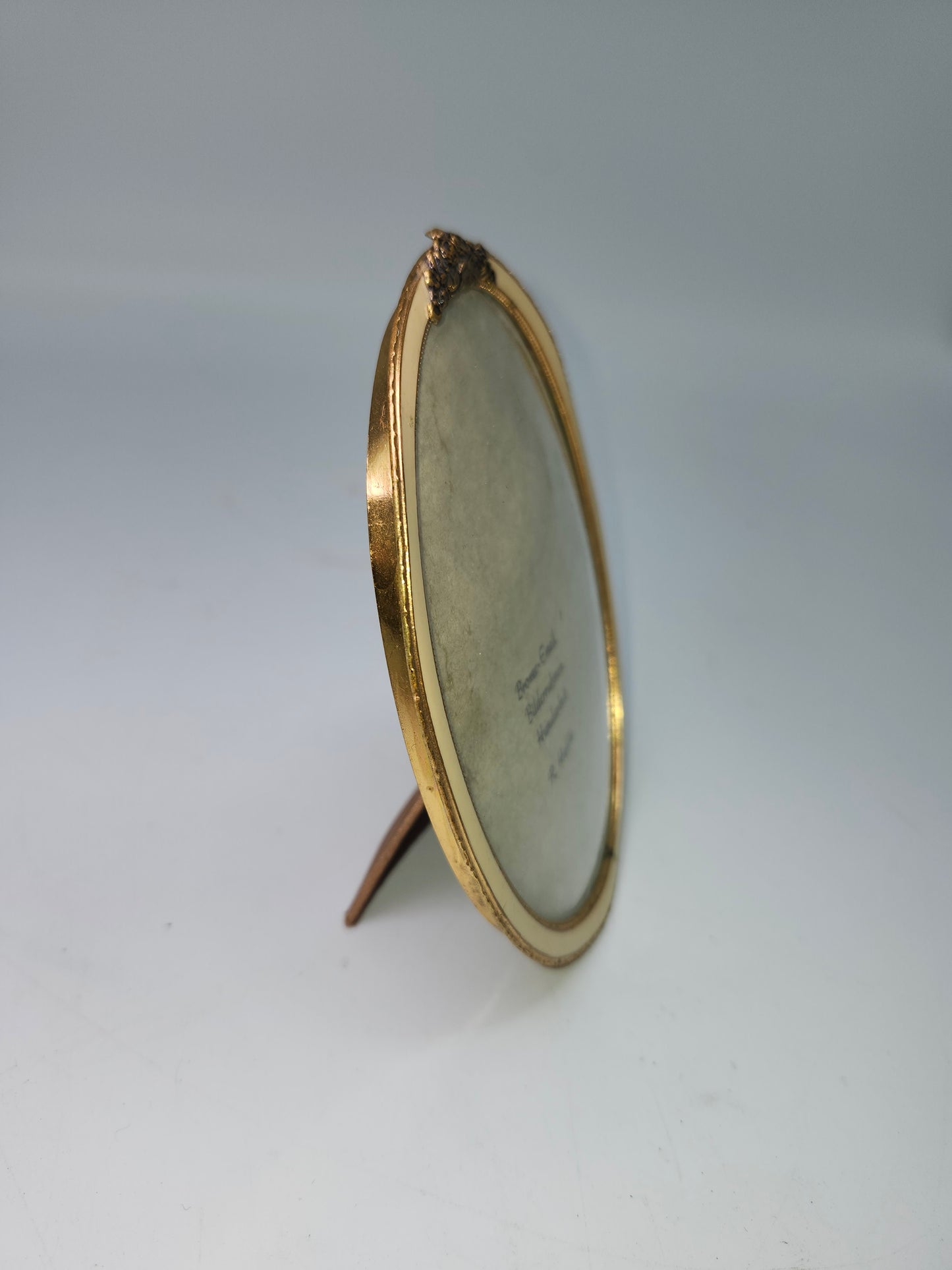 Victorian Era Brass & Enamel Domed Convex Glass Picture Frame