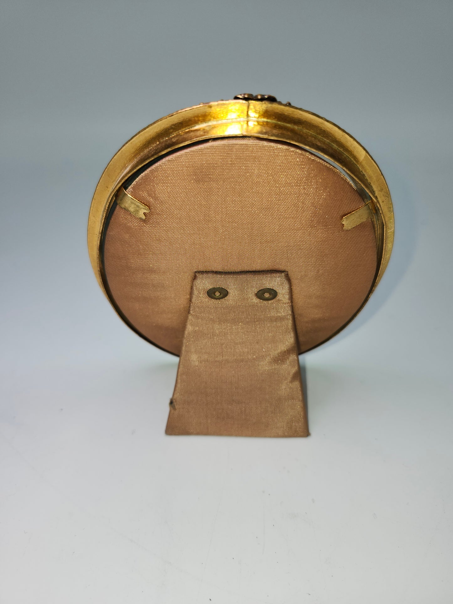 Victorian Era Brass & Enamel Domed Convex Glass Picture Frame