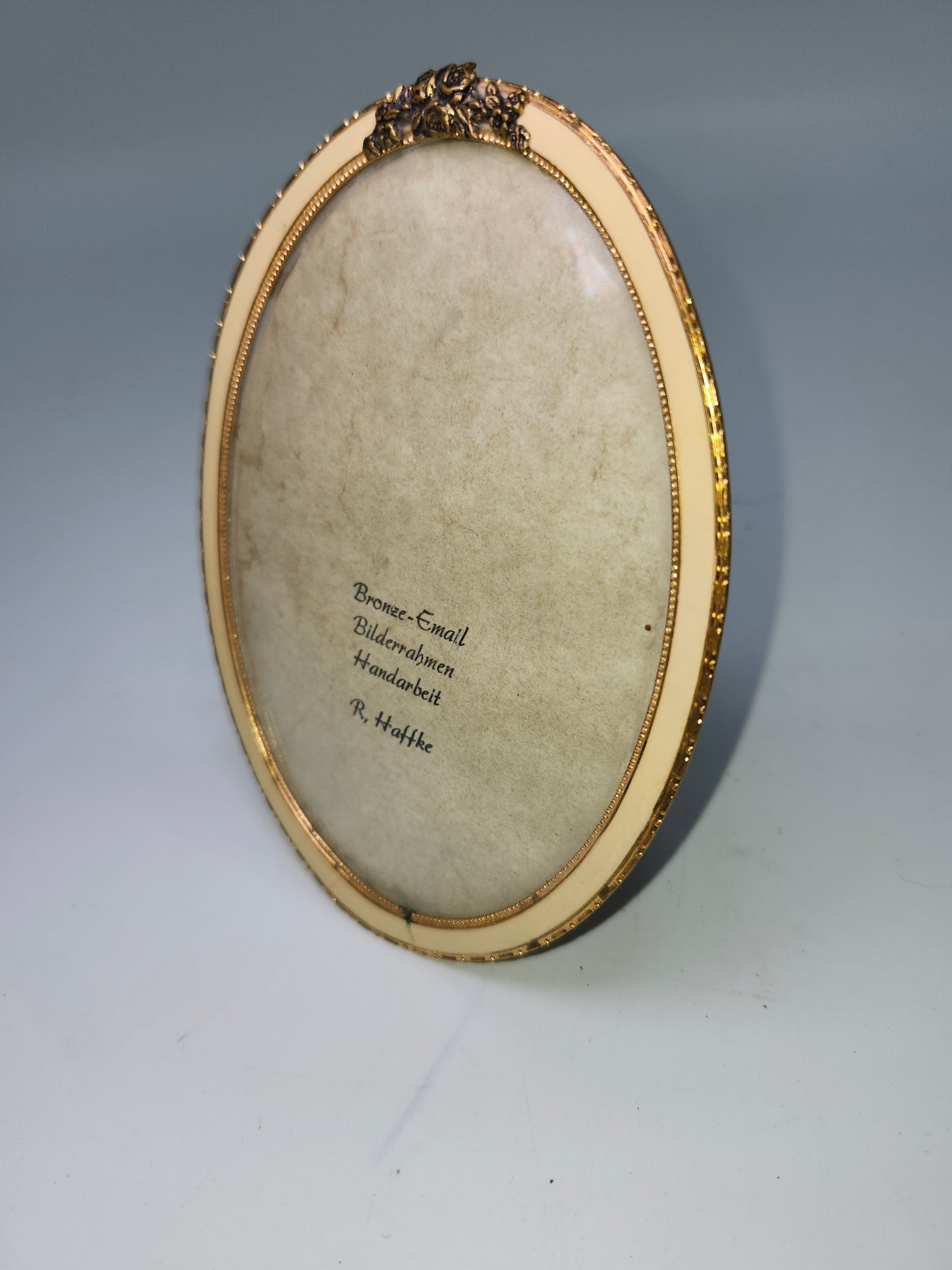 Victorian Era Brass & Enamel Domed Convex Glass Picture Frame