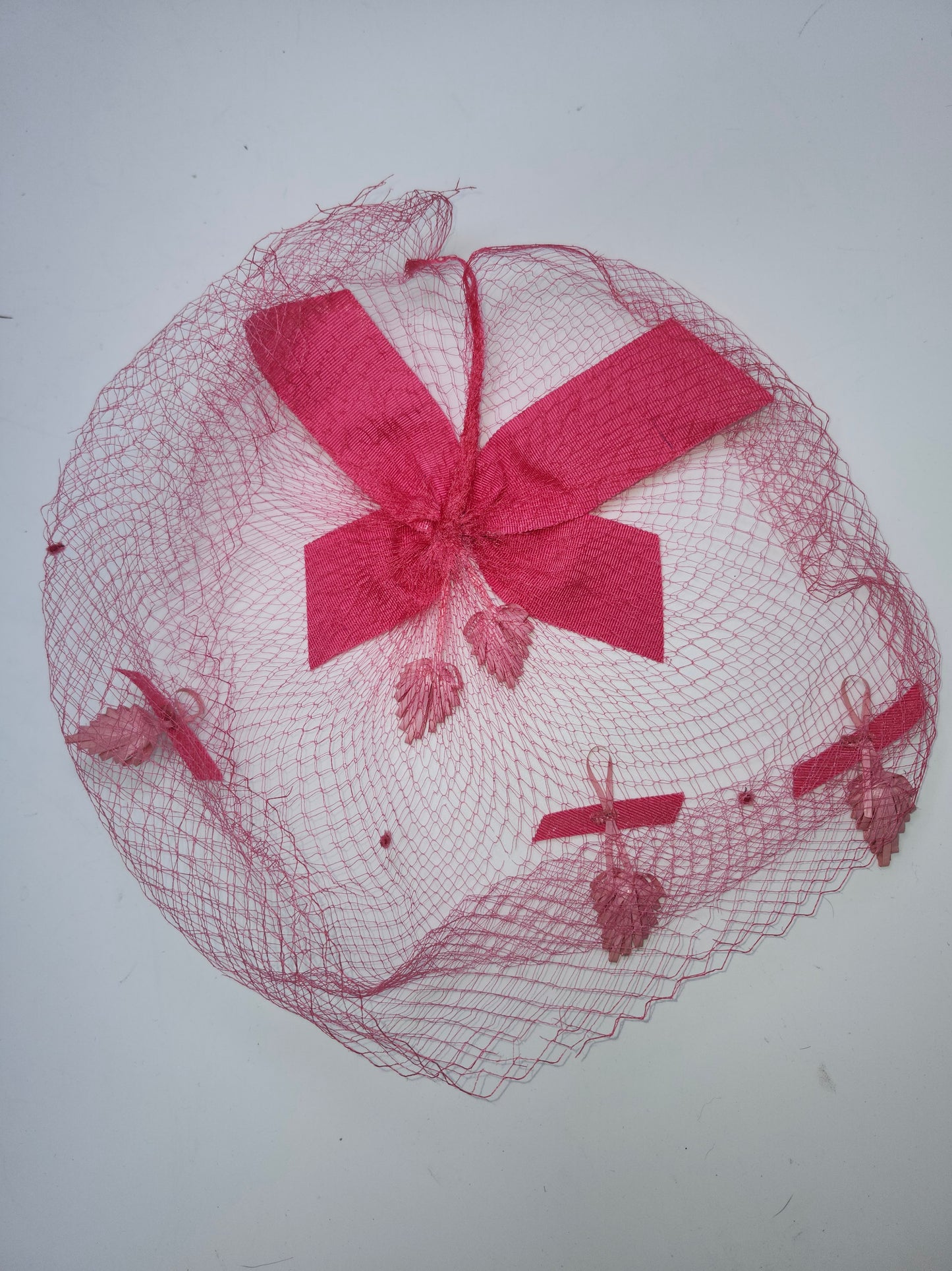 Art Deco Era Pink Mesh Netting Fascinator with Bows