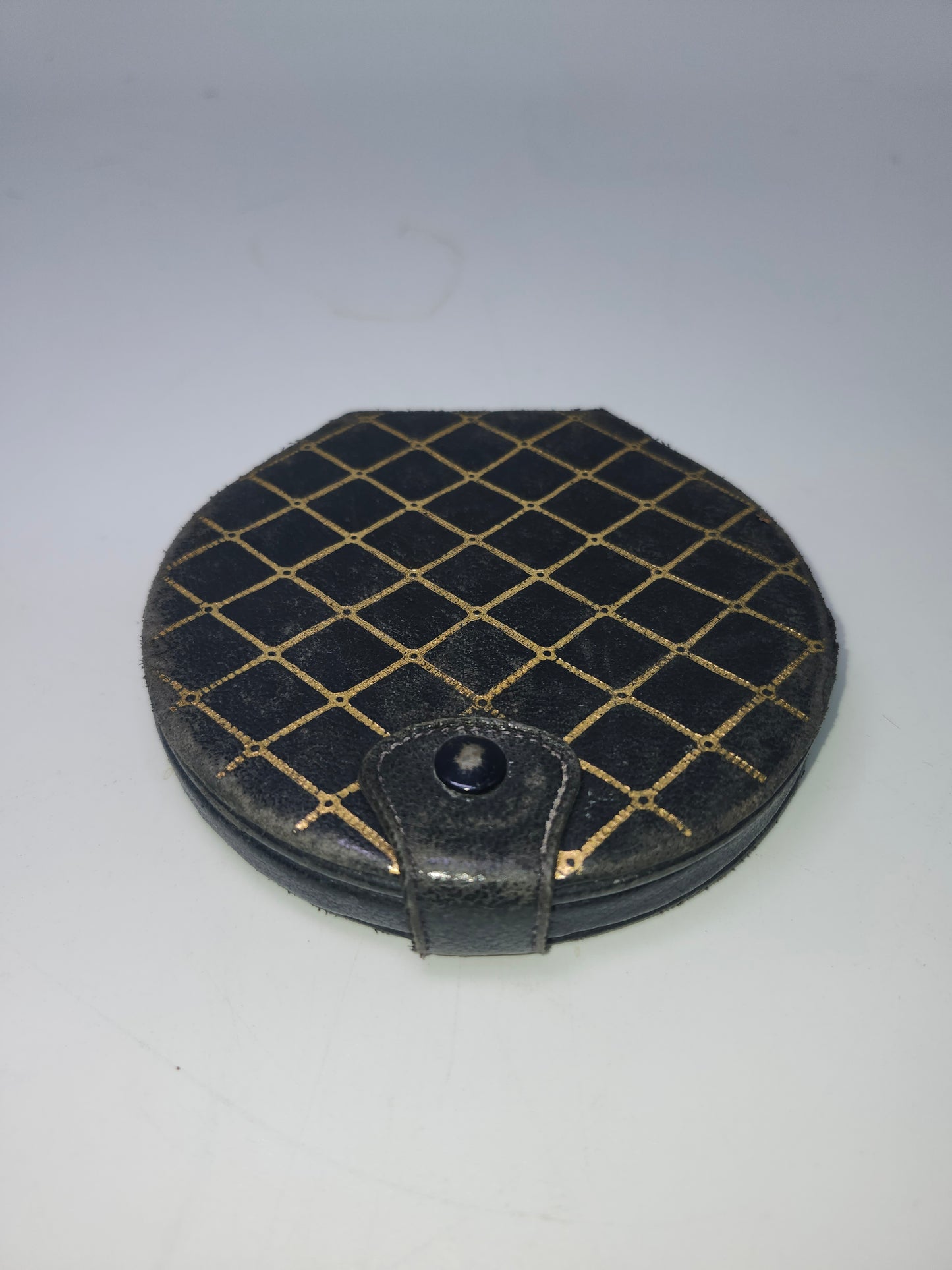 Antique / Vintage Leather Compact Mirror with Puff