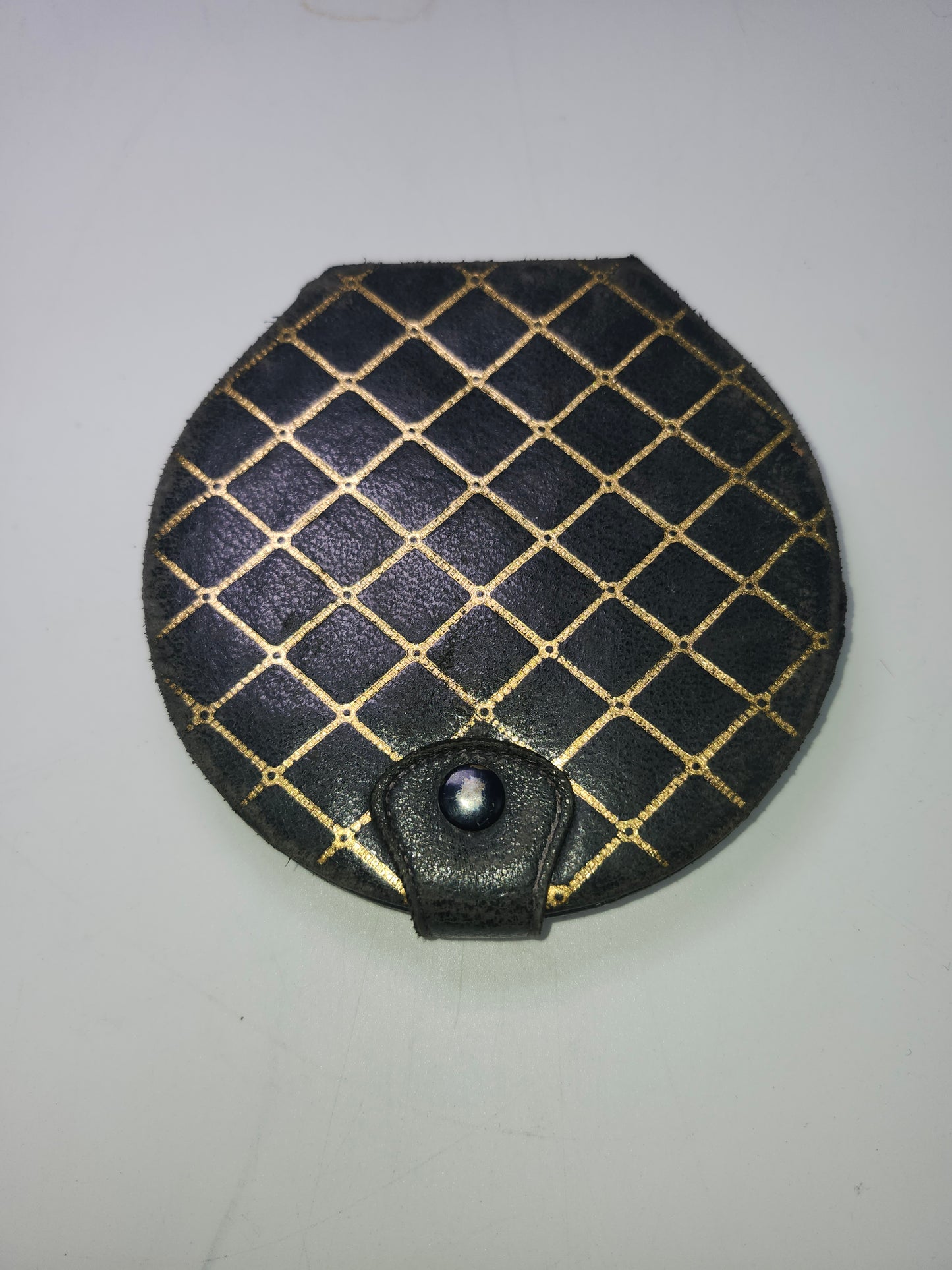 Antique / Vintage Leather Compact Mirror with Puff
