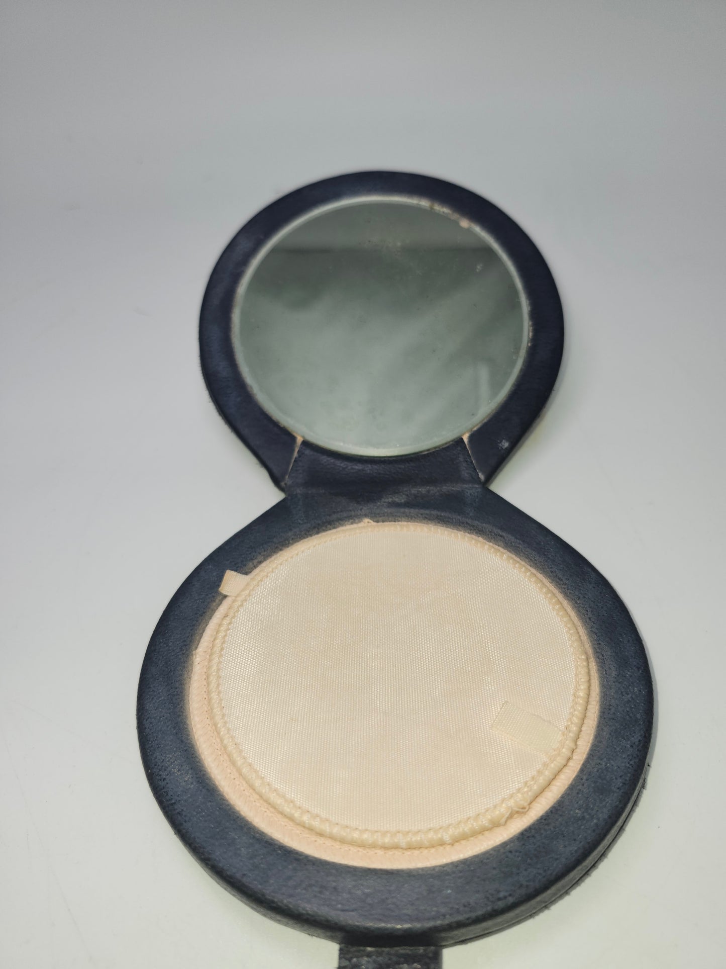 Antique / Vintage Leather Compact Mirror with Puff