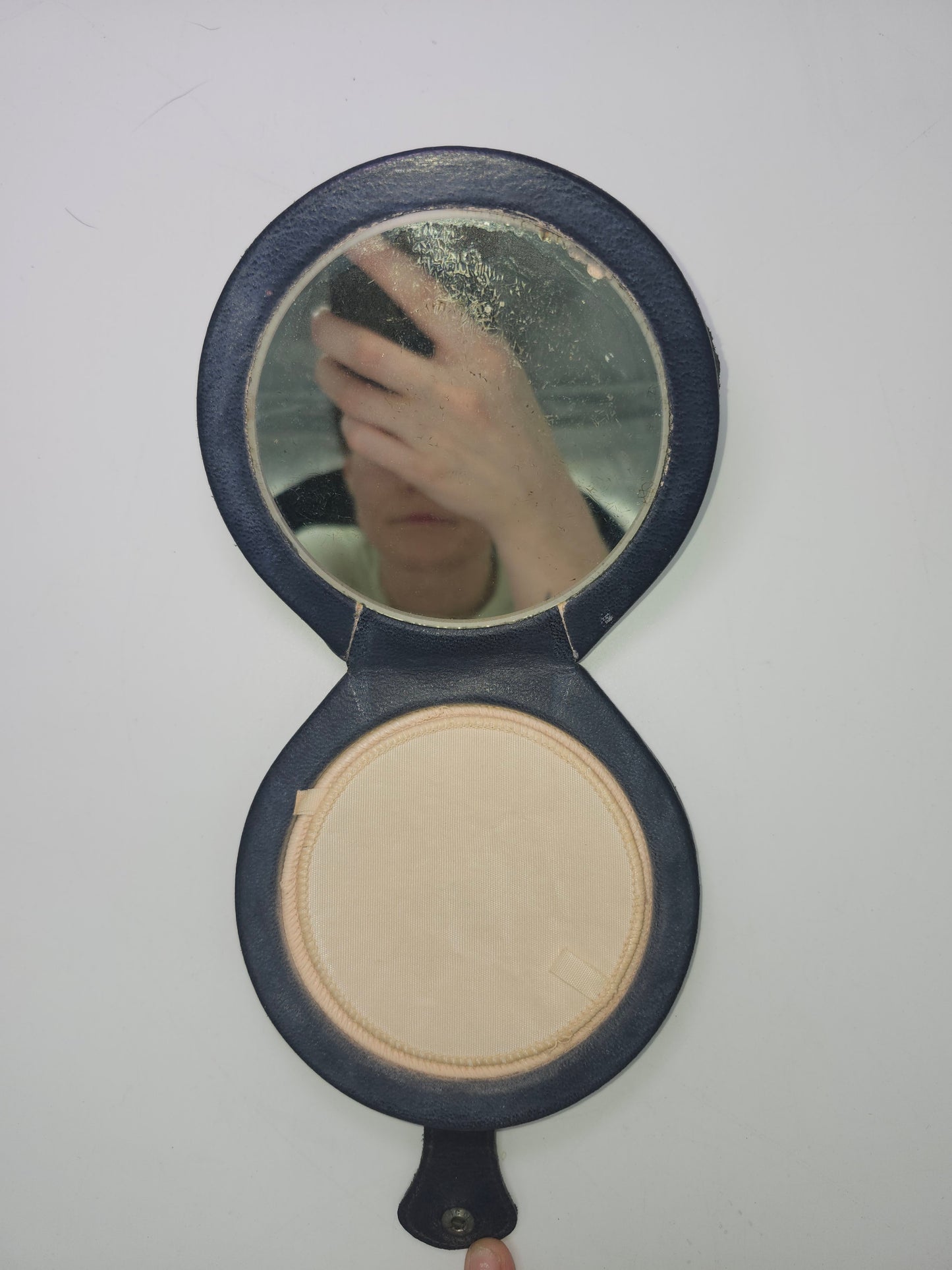Antique / Vintage Leather Compact Mirror with Puff