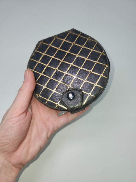 Antique / Vintage Leather Compact Mirror with Puff