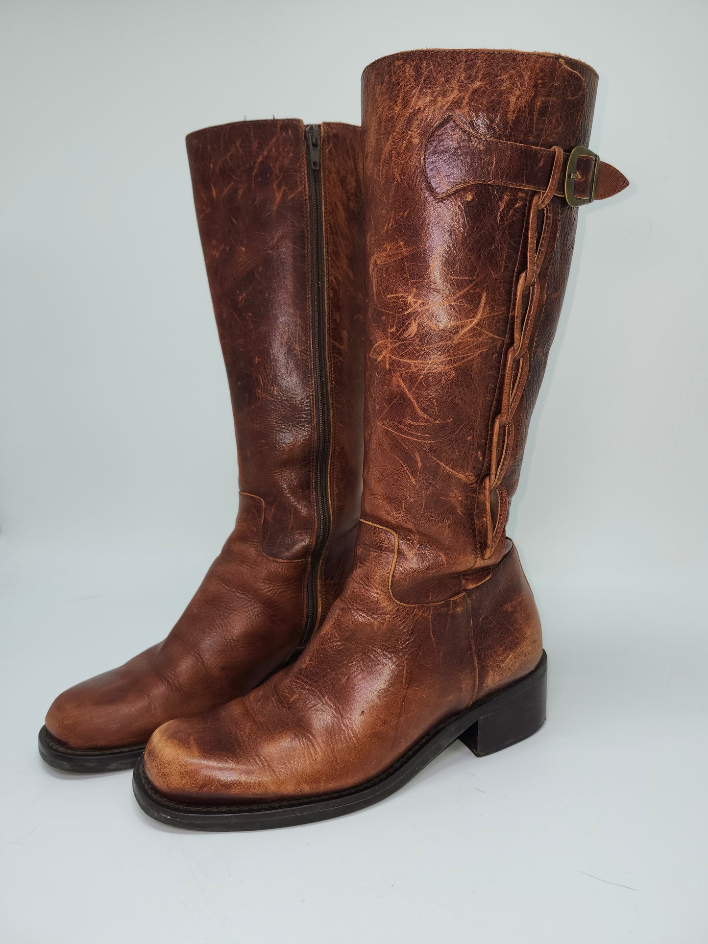 Knee High Distressed Brown Leather Boots Size 7.5
