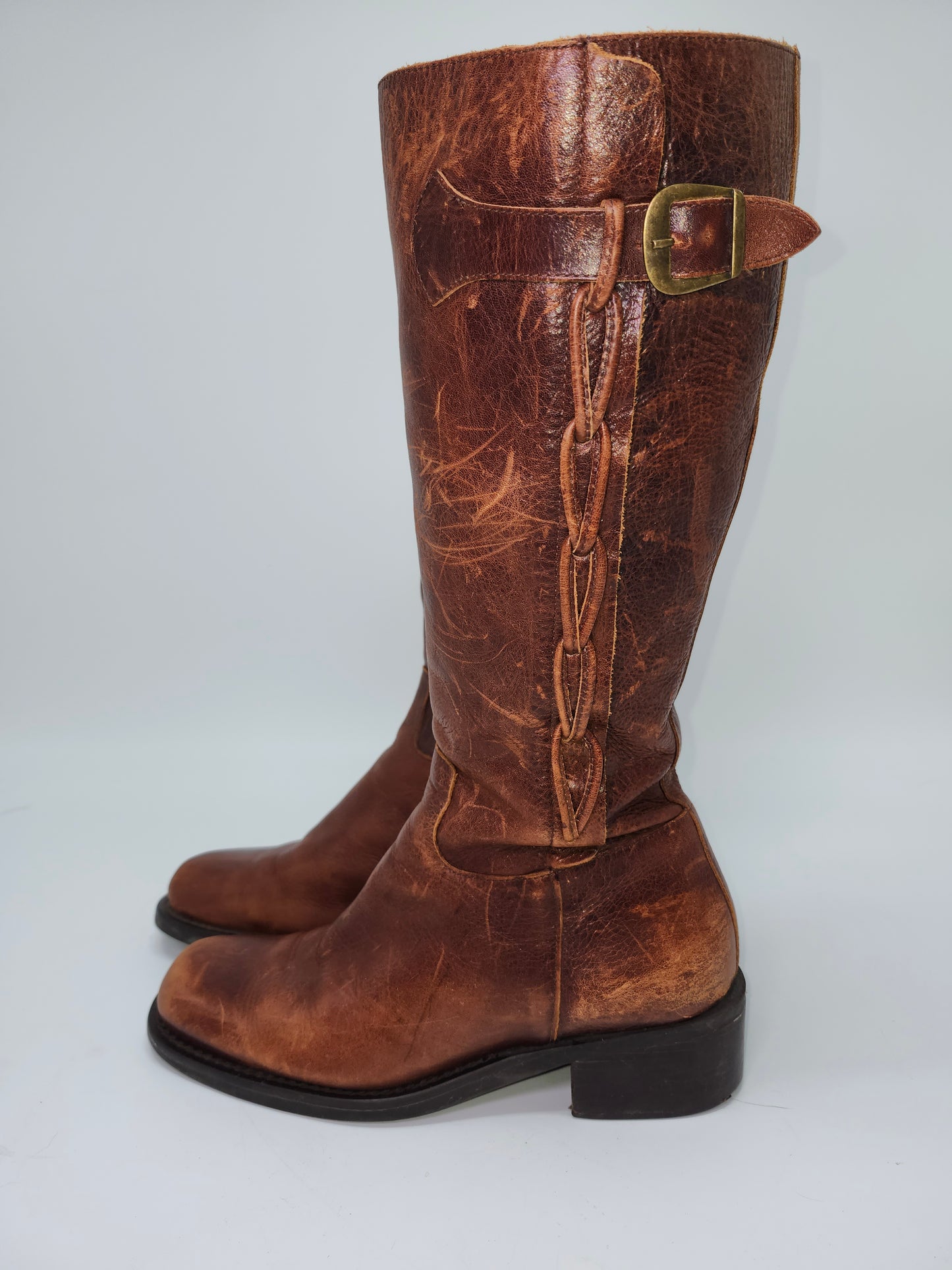 Knee High Distressed Brown Leather Boots Size 7.5