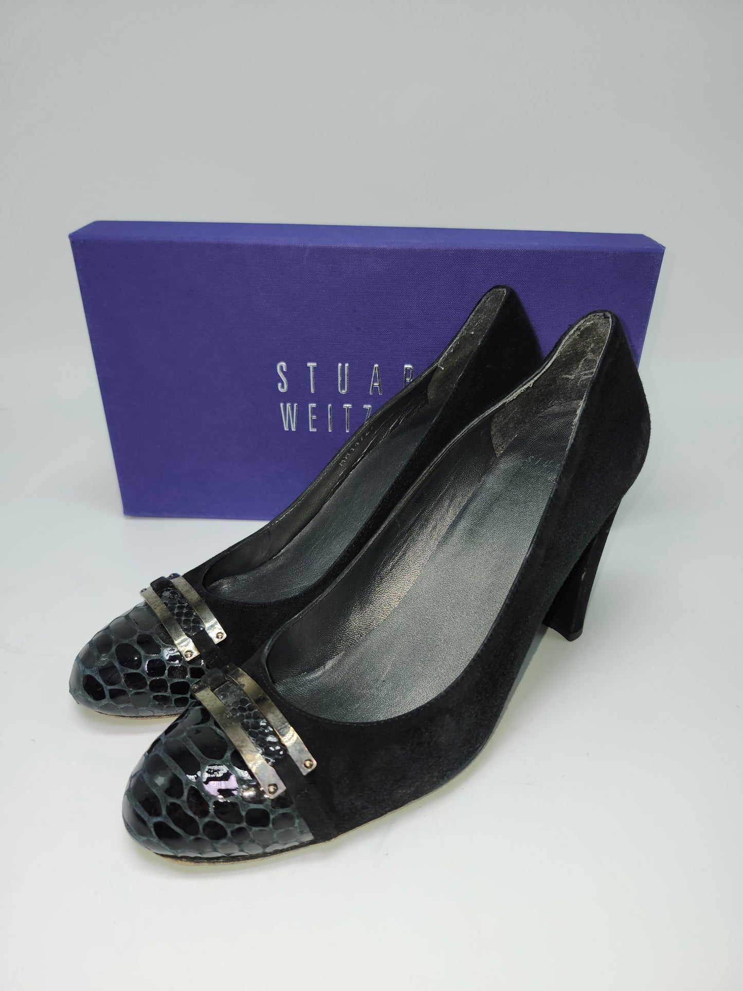 Stuart Weitzman Black Suede Block Heels *IOB* Size 9