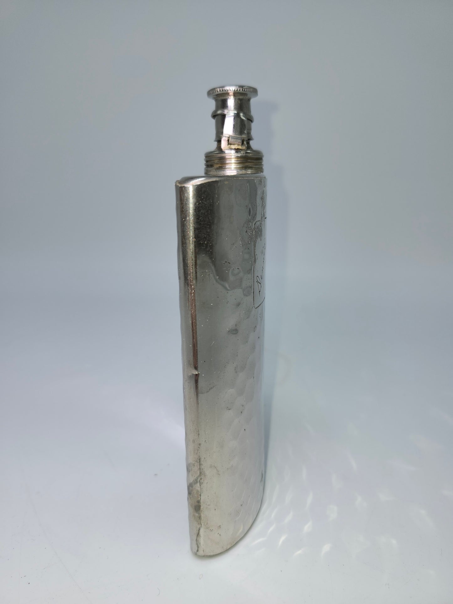Vintage 1940s Hammered Hip Flask with Engraving