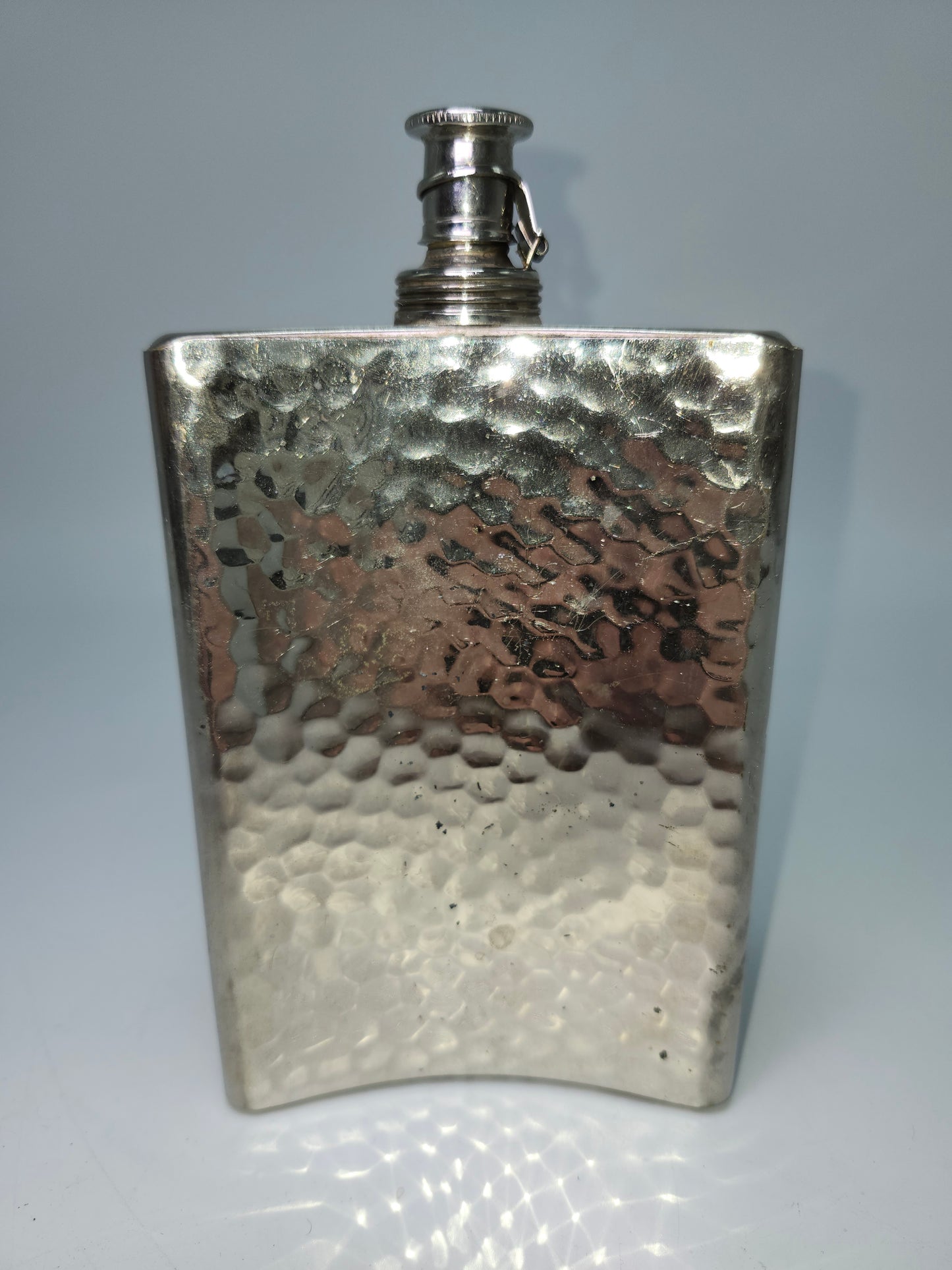 Vintage 1940s Hammered Hip Flask with Engraving