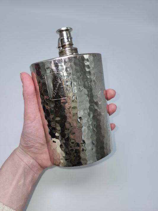 Vintage 1940s Hammered Hip Flask with Engraving