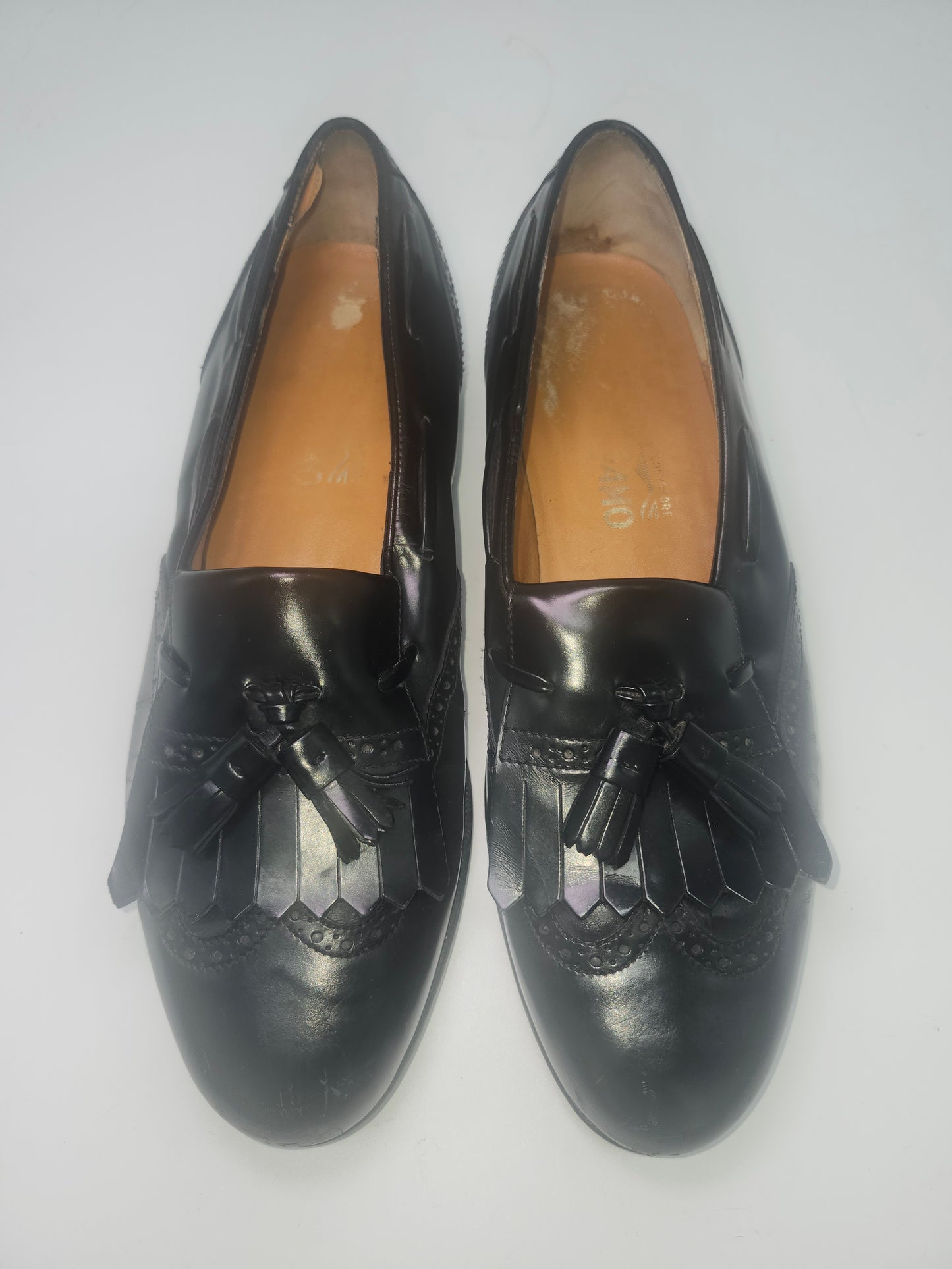 Ferragamo "Lucas" Kiltie Tassel Black Leather Moccasin Loafers Size 10