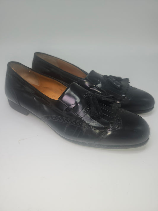 *Salvatore Ferragamo* "Lucas" Kiltie Tassel Black Leather Moccasin Loafers Men's Size 10