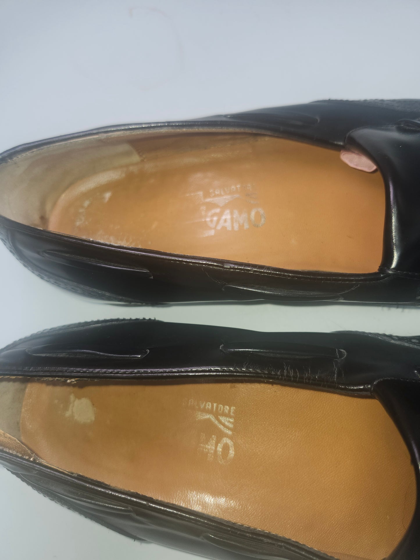 Ferragamo "Lucas" Kiltie Tassel Black Leather Moccasin Loafers Size 10