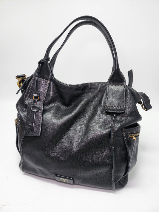 *Fossil* "Emerson" Medium Leather Satchel in Black Leather