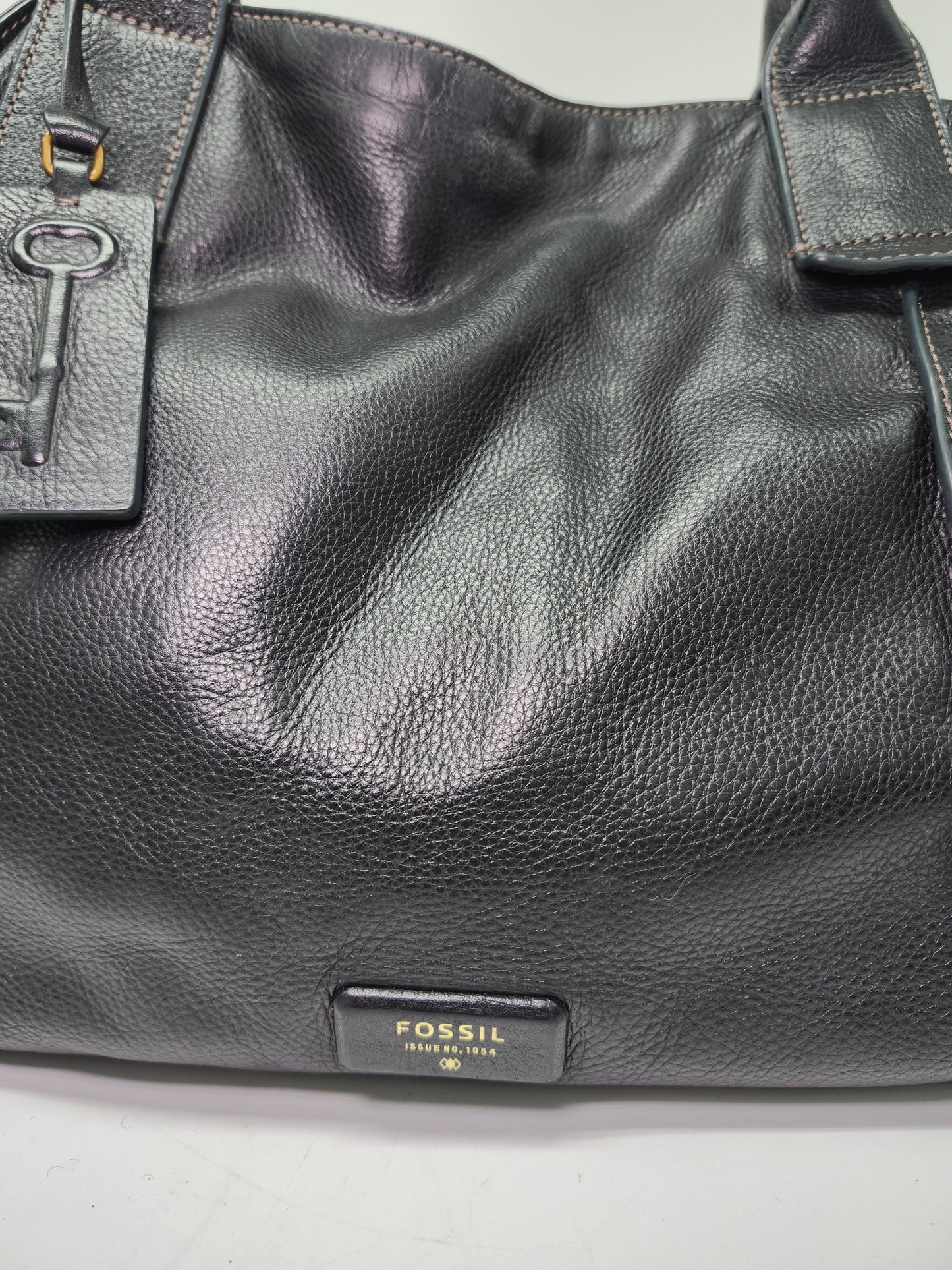 *Fossil* "Emerson" Medium Leather Satchel in Black Leather
