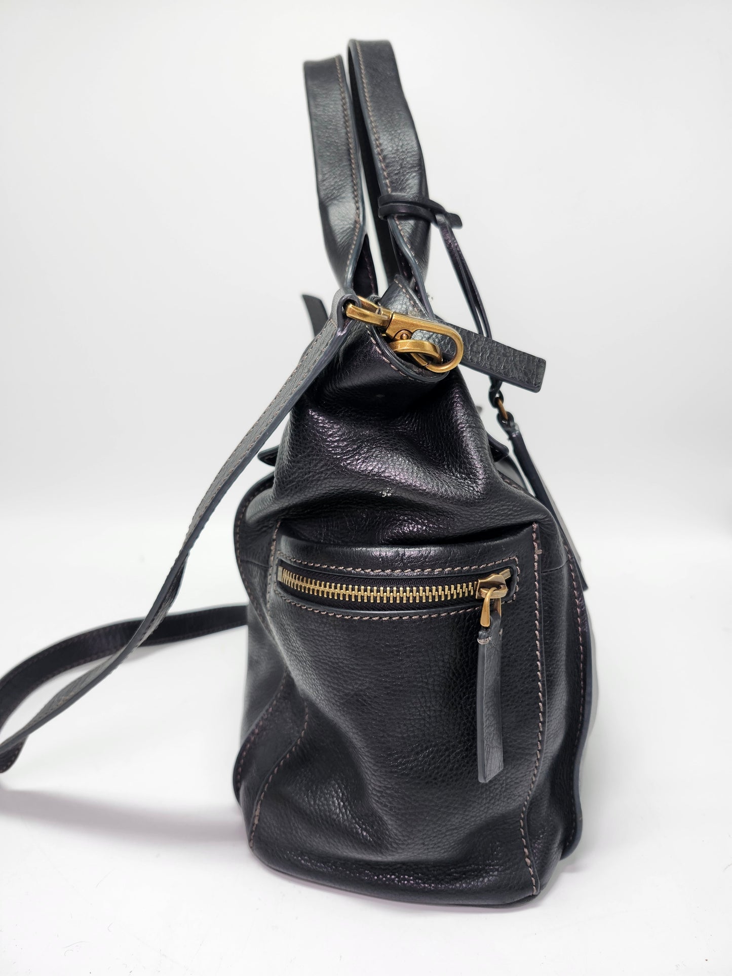 *Fossil* "Emerson" Medium Leather Satchel in Black Leather