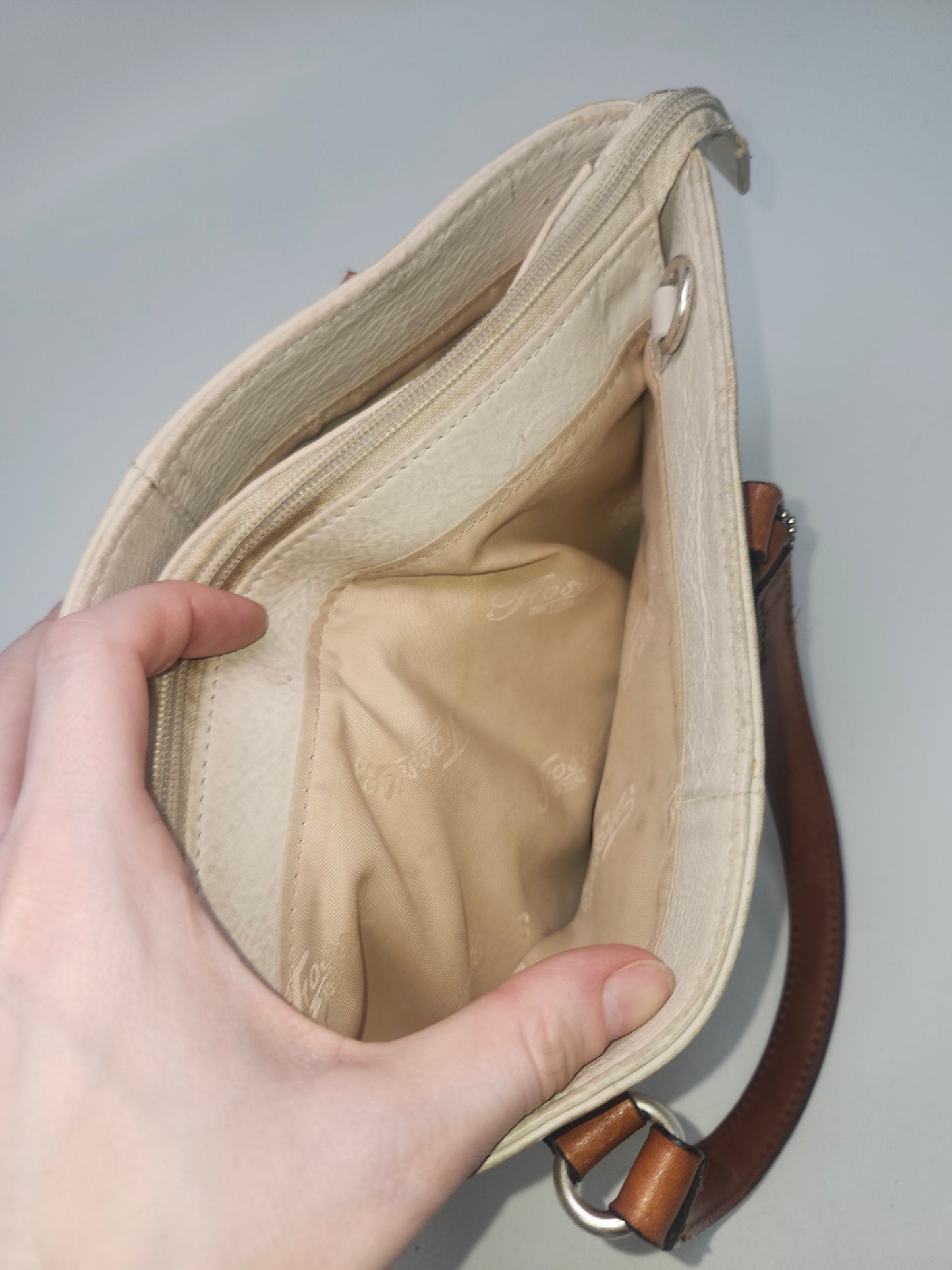 Fossil Y2K Cream Leather with Brown stitching & accents