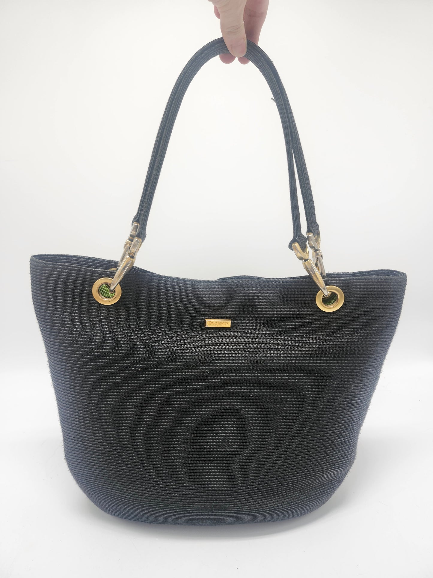 Eric Javitz "Raffia" Black Woven Summer Tote Bag