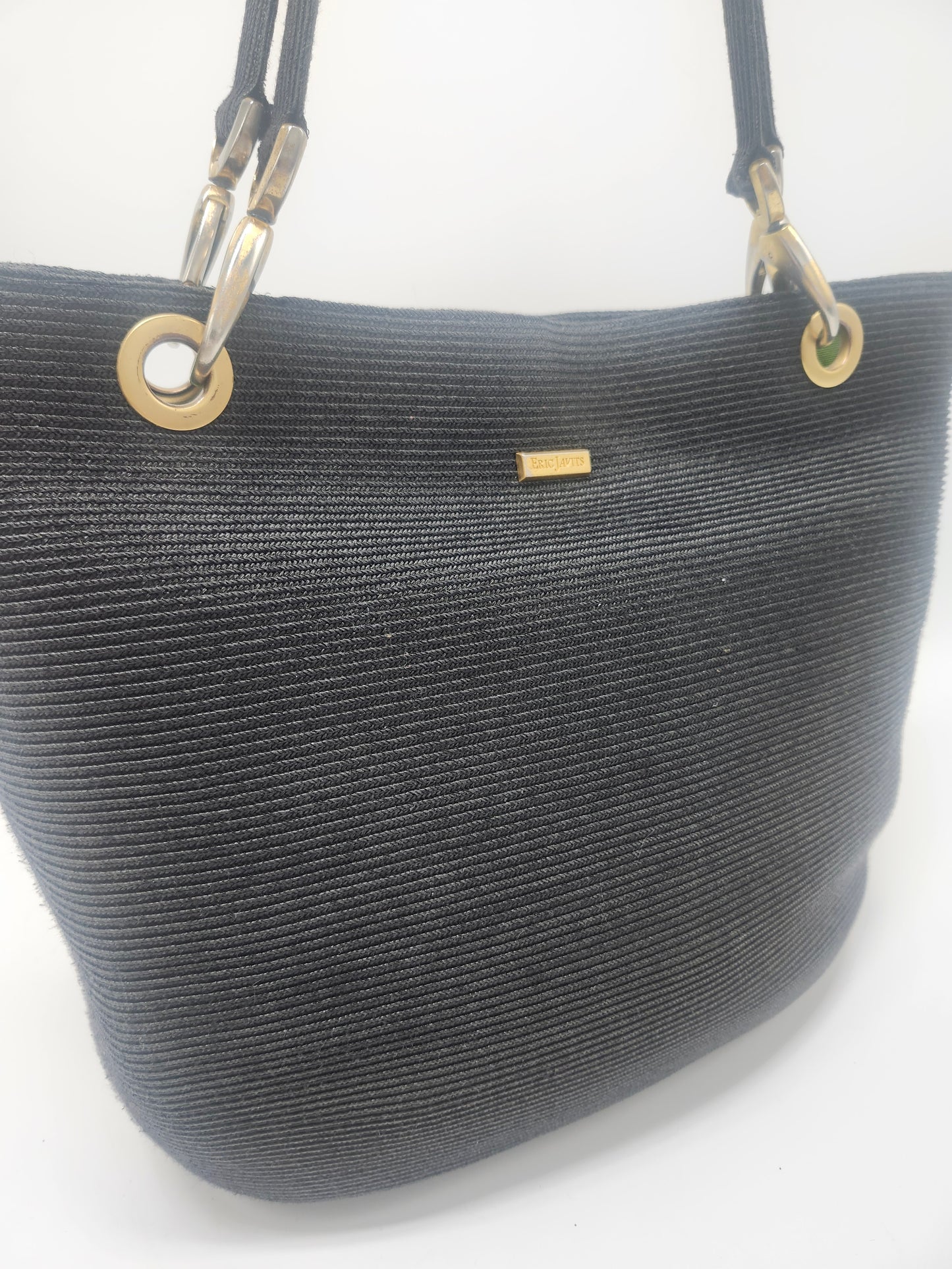 Eric Javitz "Raffia" Black Woven Summer Tote Bag