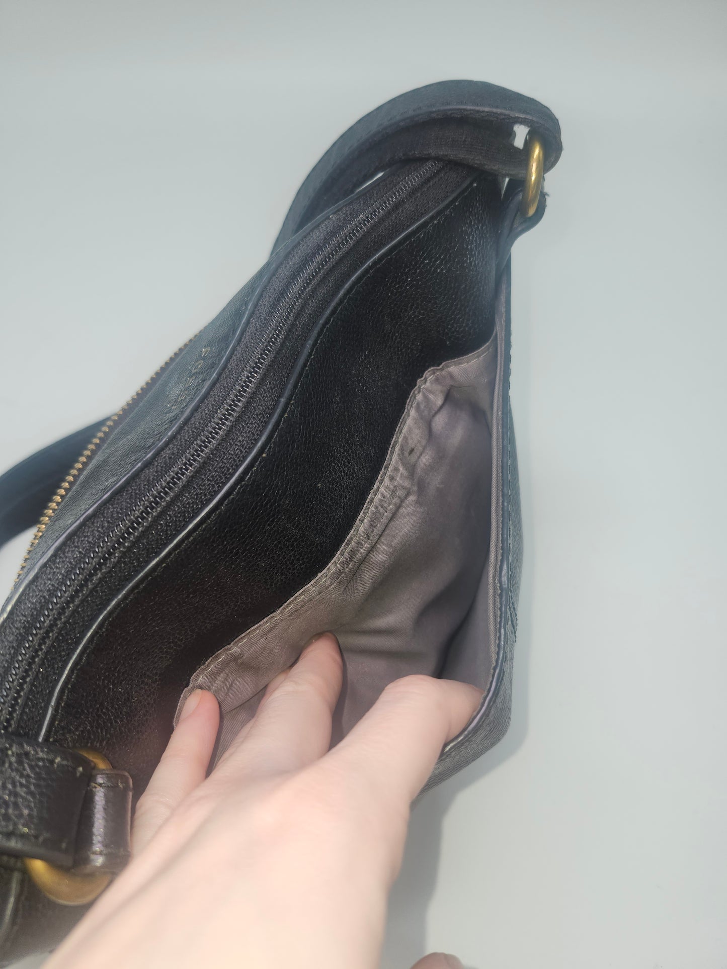 -Fossil- "Tinsley" Pebbled Black Leather Crossbody