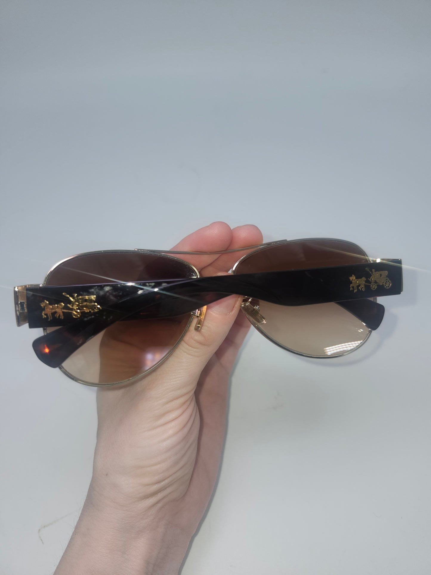 *Coach* "Olivia" Aviator Sunglasses in Dark Tortoise / Light Gold