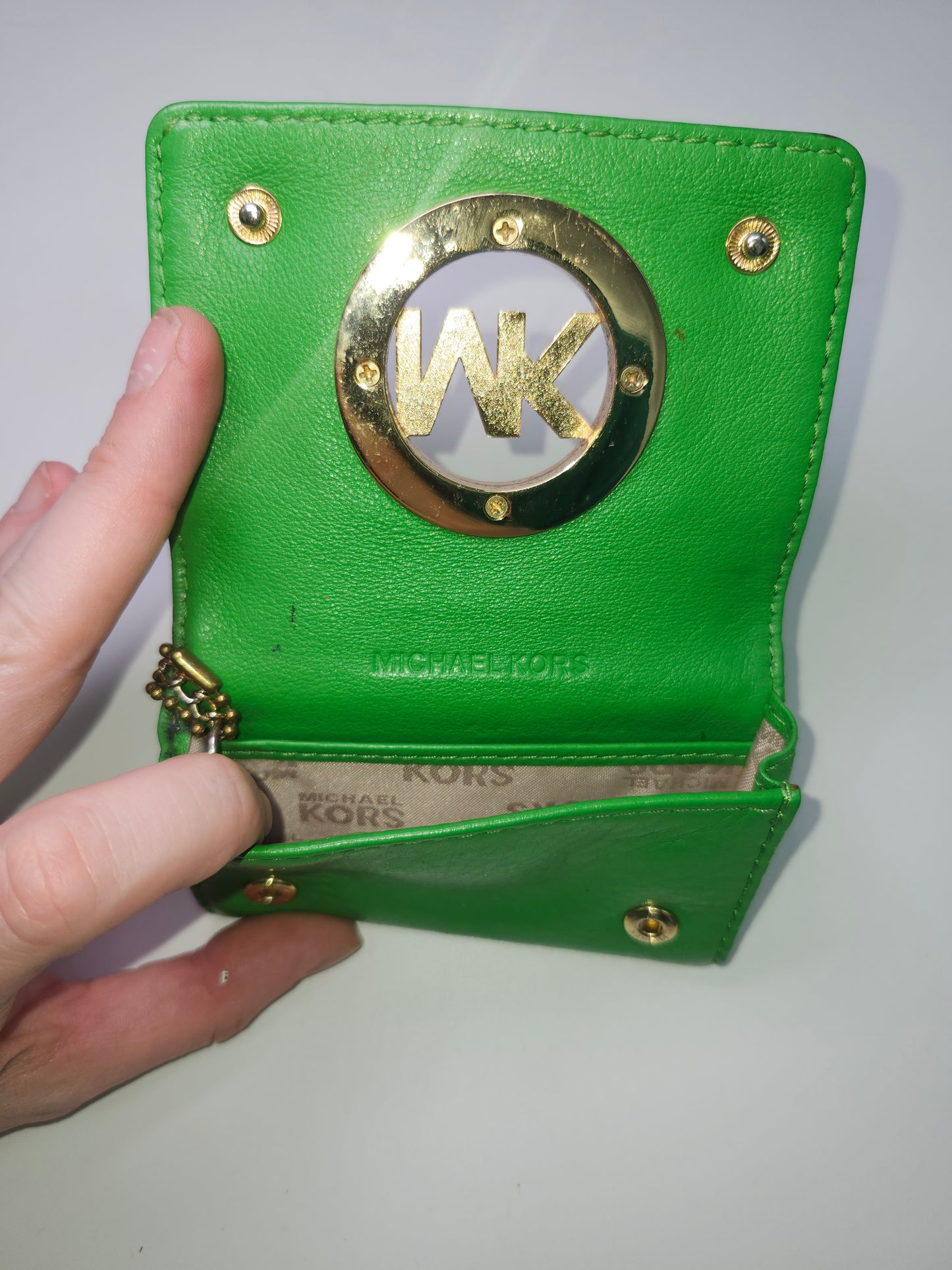 Michael Kors "Fulton" Palm Card Case in Neon Green