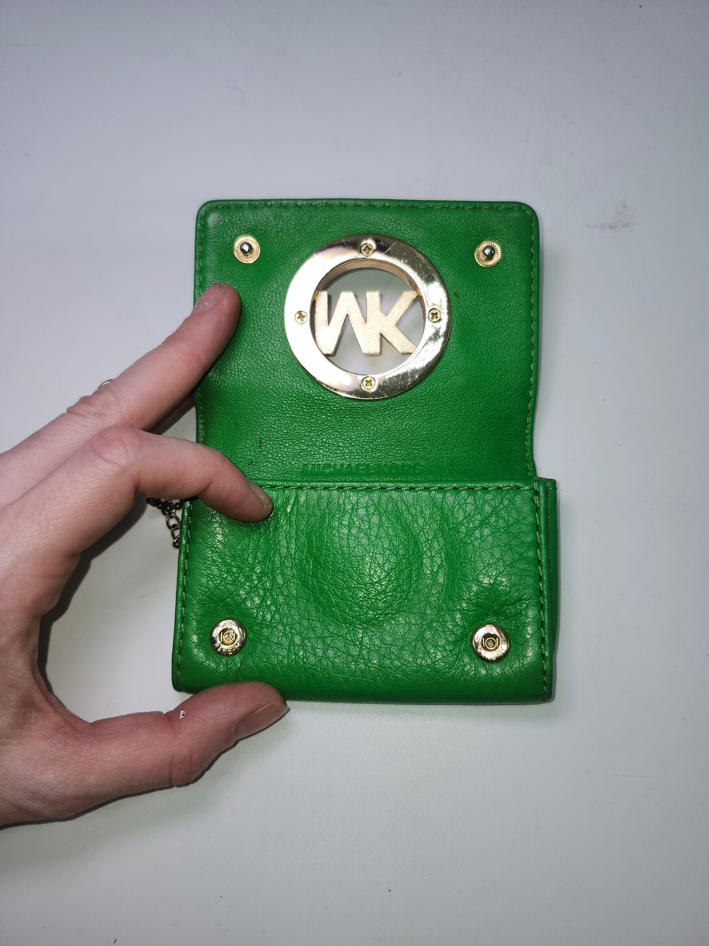 Michael Kors "Fulton" Palm Card Case in Neon Green
