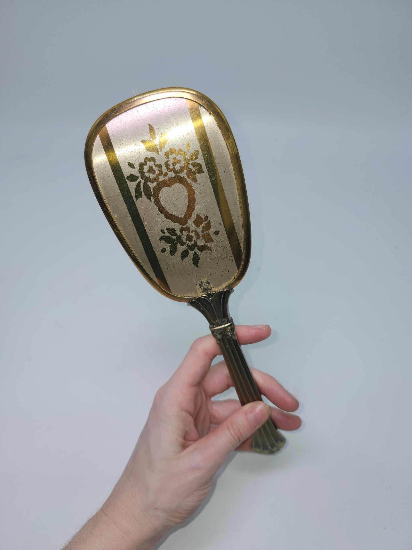 ~Hollywood Regency~ Era Brass Hair Brush with Floral Motif