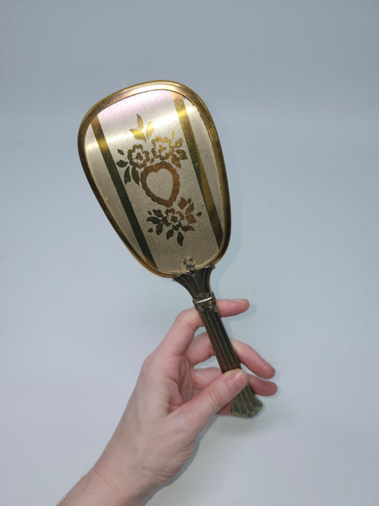 ~Hollywood Regency~ Era Brass Hair Brush with Floral Motif