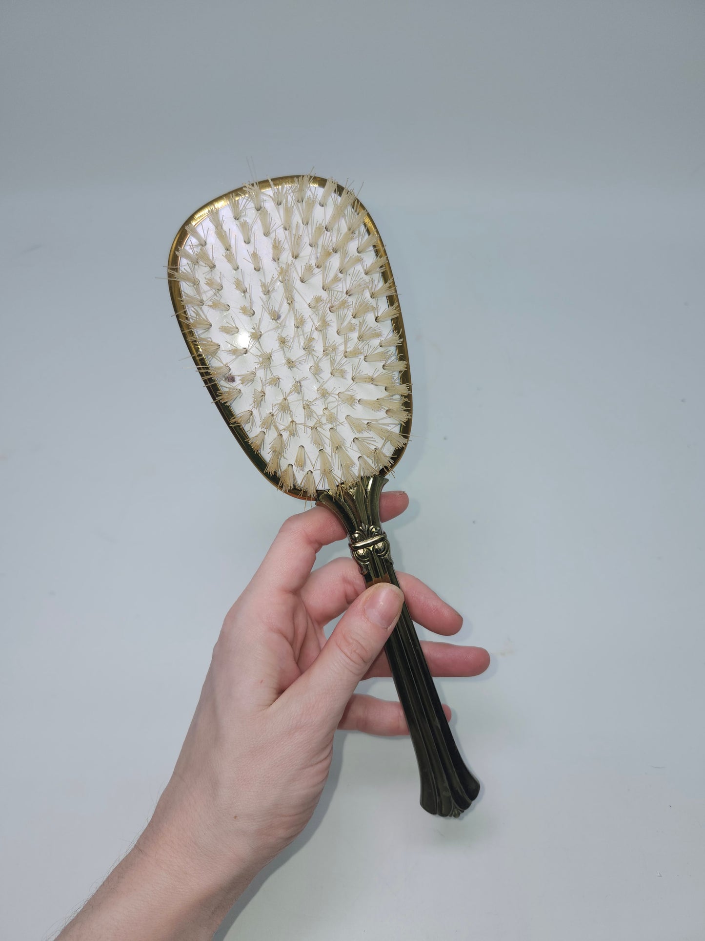 ~Hollywood Regency~ Era Brass Hair Brush with Floral Motif