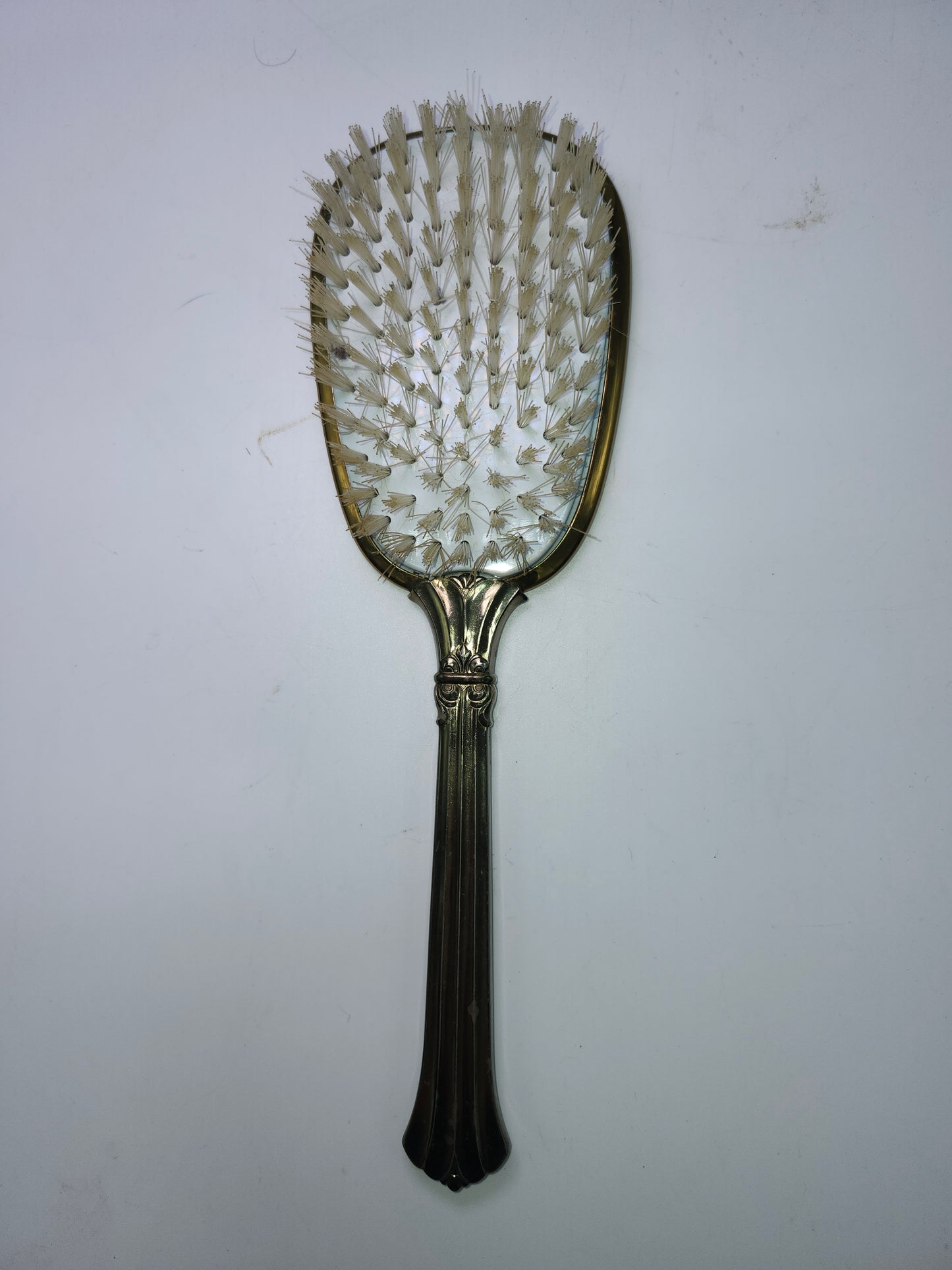 ~Hollywood Regency~ Era Brass Hair Brush with Floral Motif