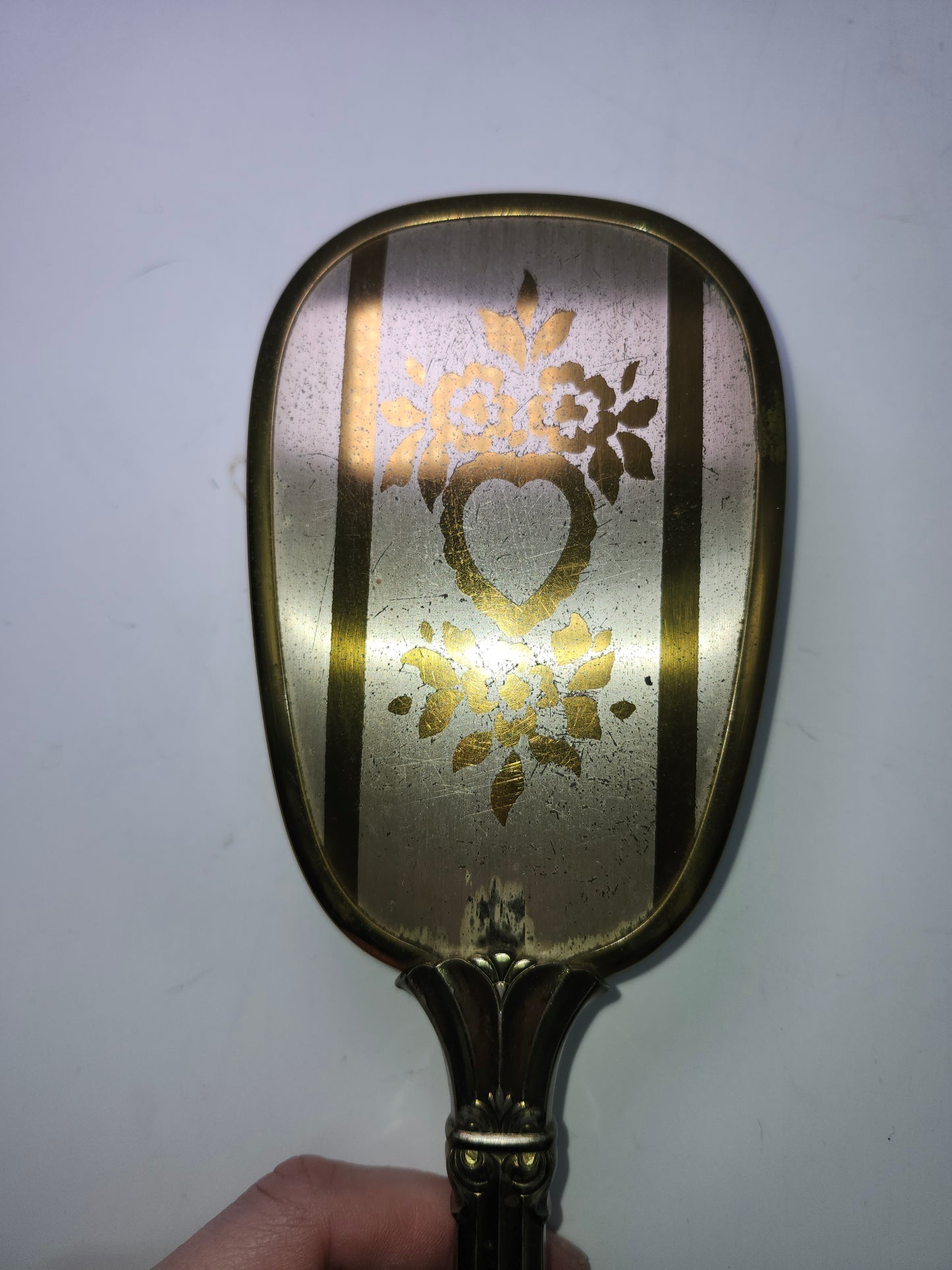~Hollywood Regency~ Era Brass Hair Brush with Floral Motif