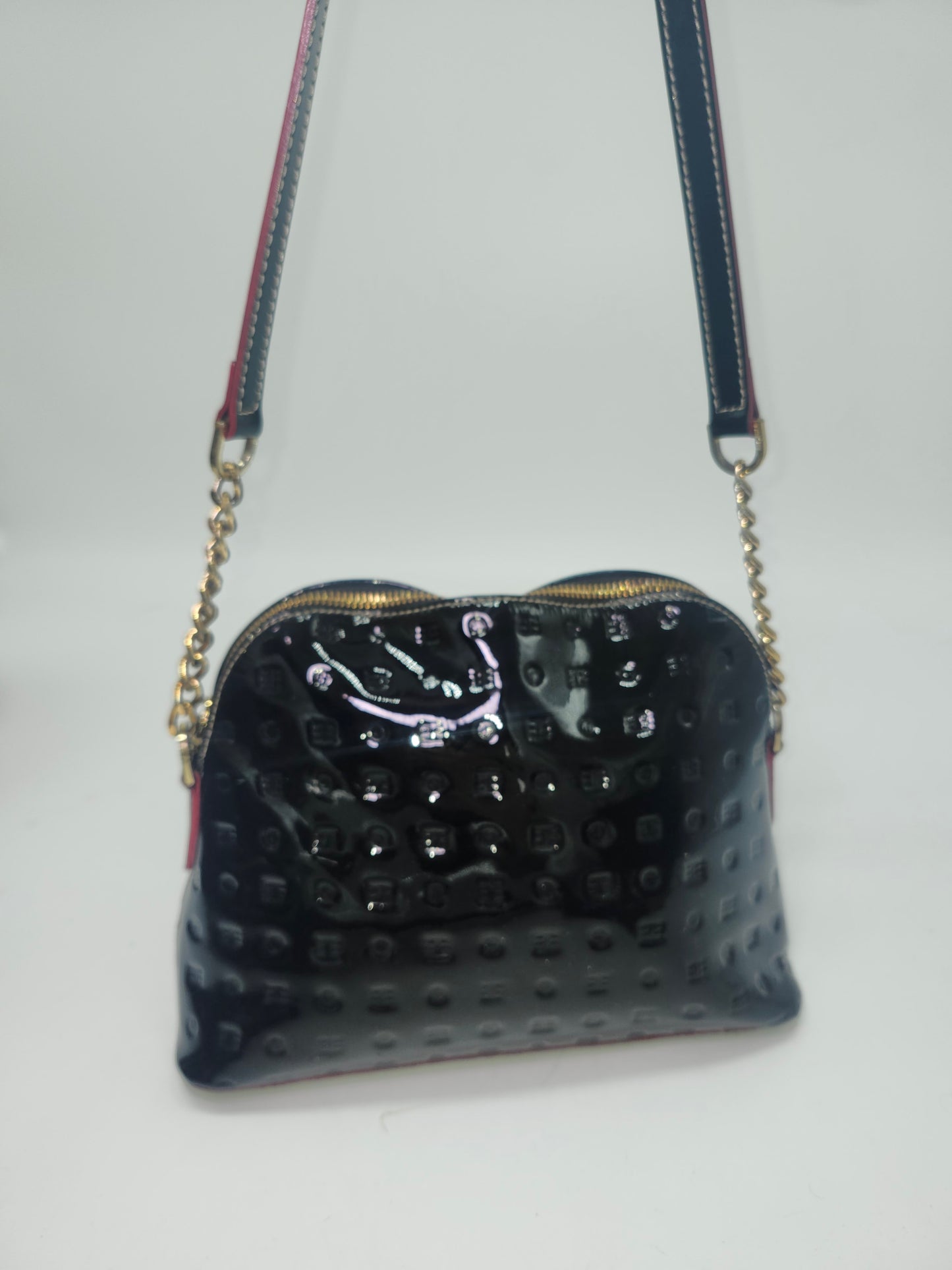 -Arcadia- Black Patent Leather Crossbody Bag