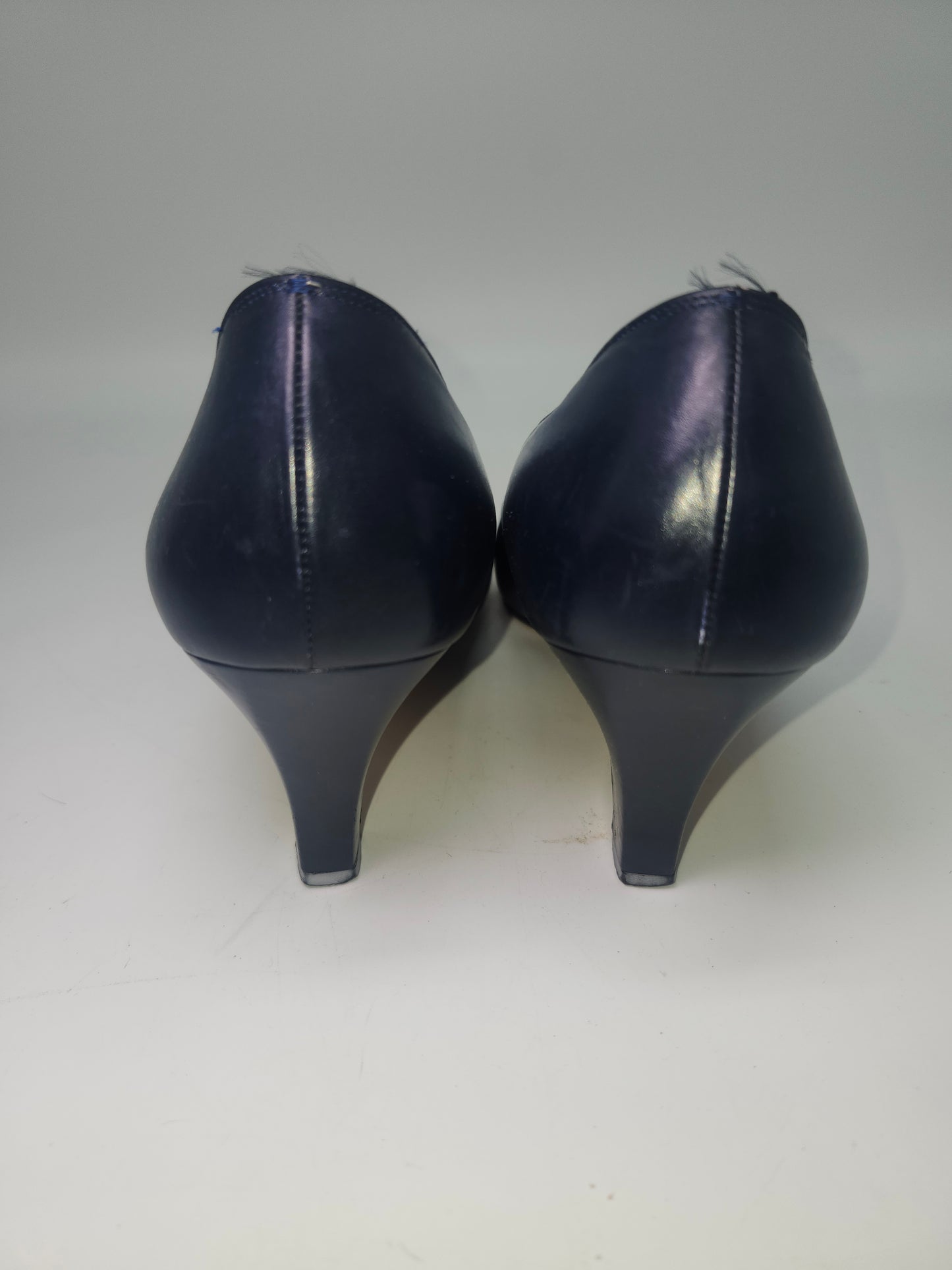 -Ferragamo- Navy Blue Leather Heels with Gold Toned Hardware, Size 10N