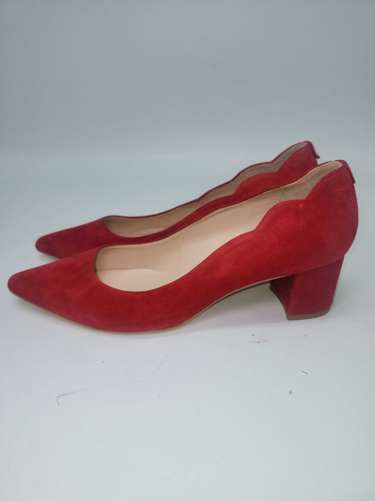 -Kate Spade- "Mindie" Red Suede Scalloped Block Heels NWT Size 9.5
