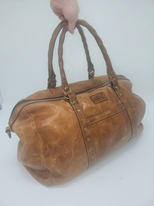 -Patricia Nash- Distressed Brown Leather Carry-on Duffel Bag/Weekender