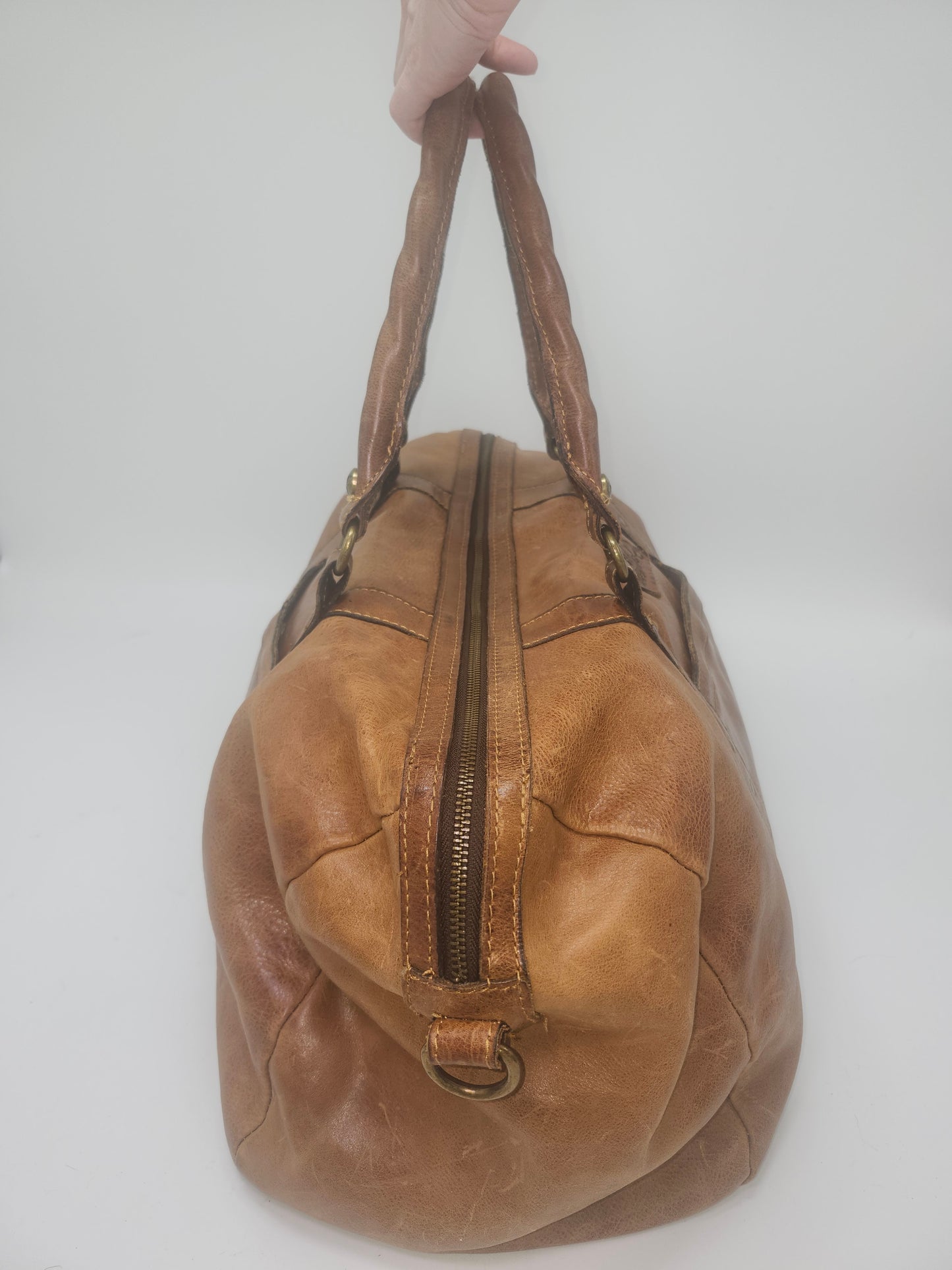 -Patricia Nash- Distressed Brown Leather Carry-on Duffel Bag/Weekender