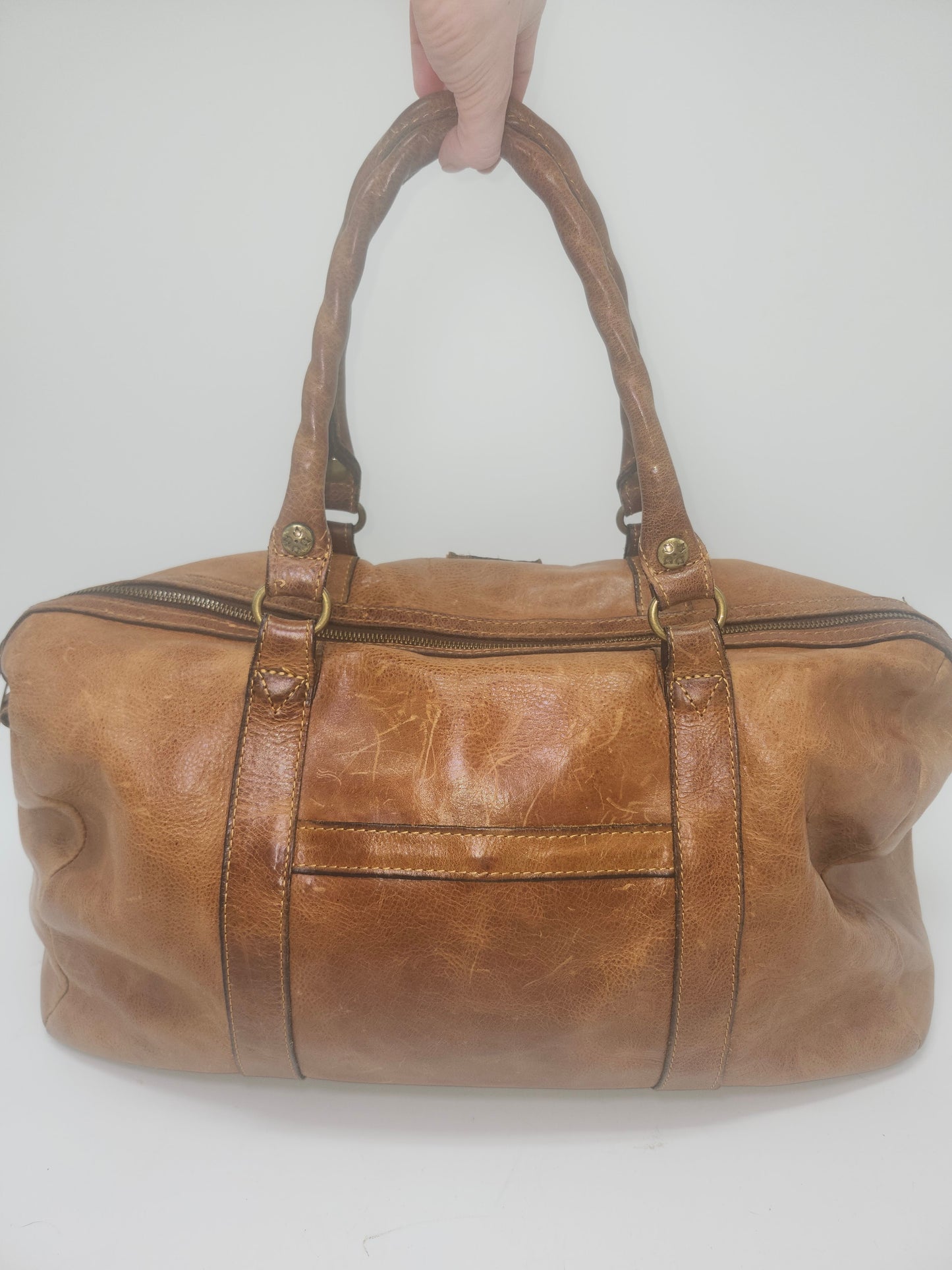 -Patricia Nash- Distressed Brown Leather Carry-on Duffel Bag/Weekender