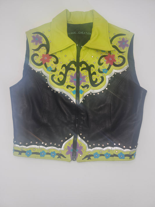 -Western Style- Neon 1980s Leather Vest