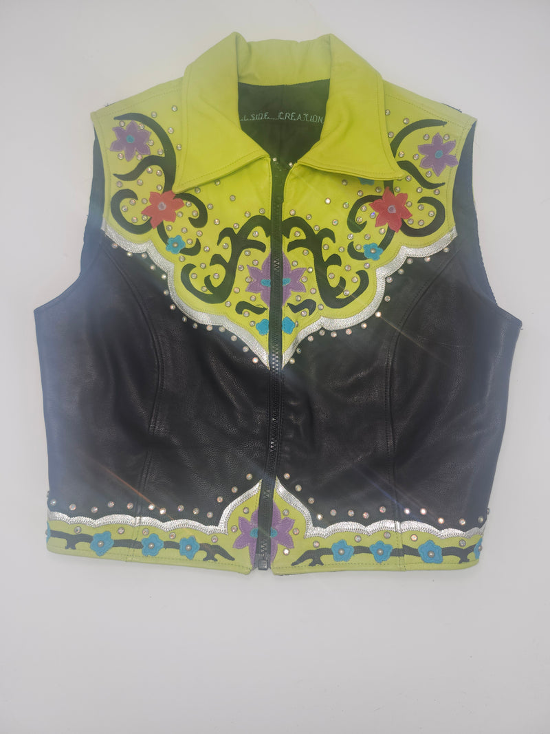 -Western Style- Neon 1980s Leather Vest