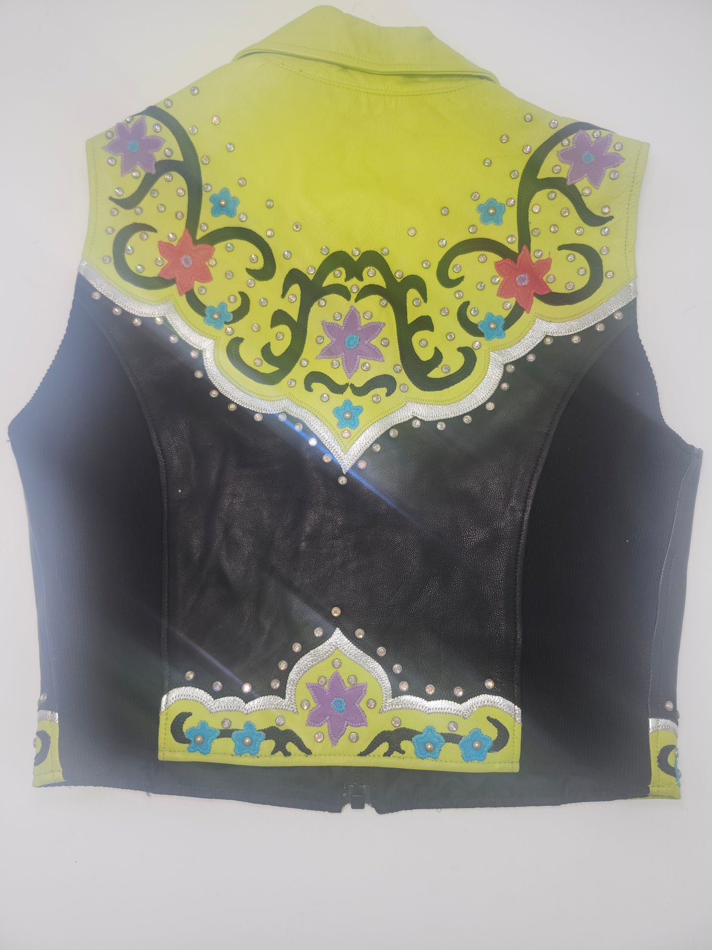 -Western Style- Neon 1980s Leather Vest