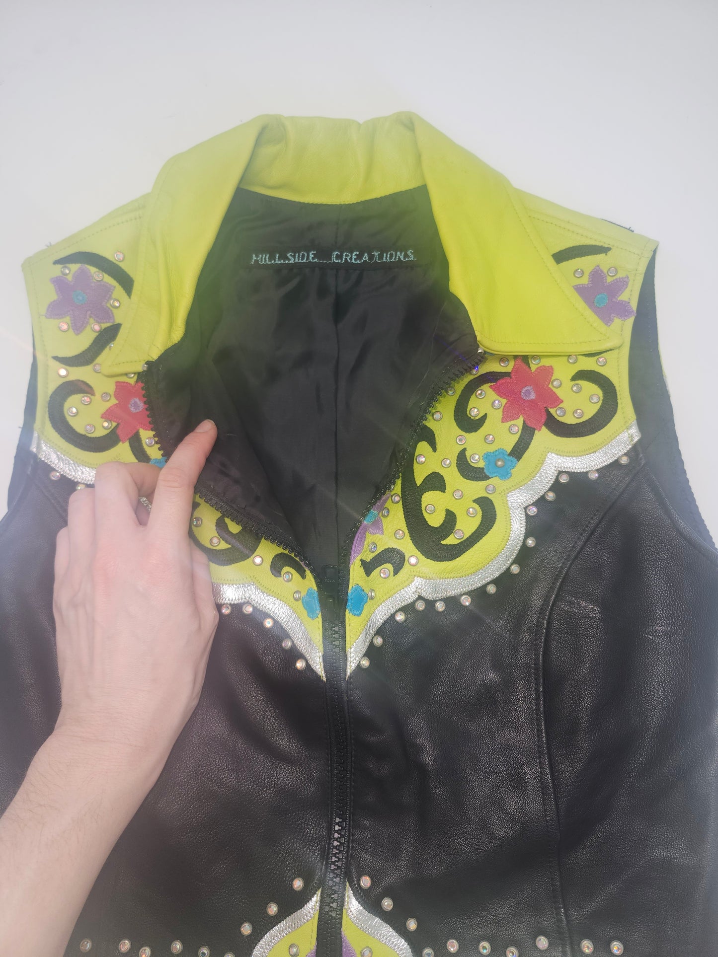 -Western Style- Neon 1980s Leather Vest