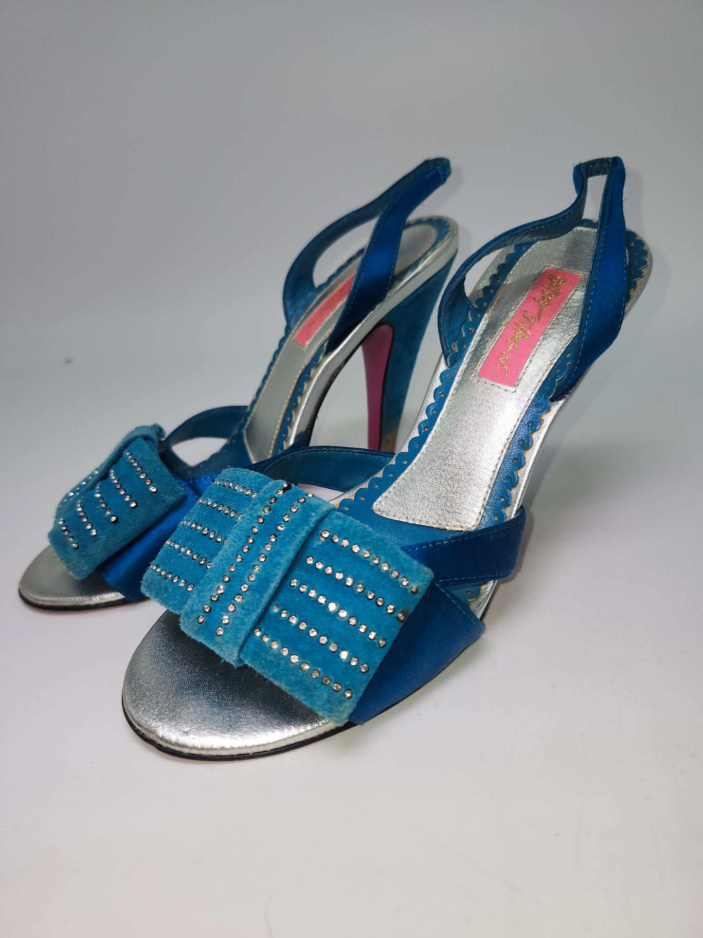 -Betsey Johnson- Blue Satin & Suede Heeled Sandals