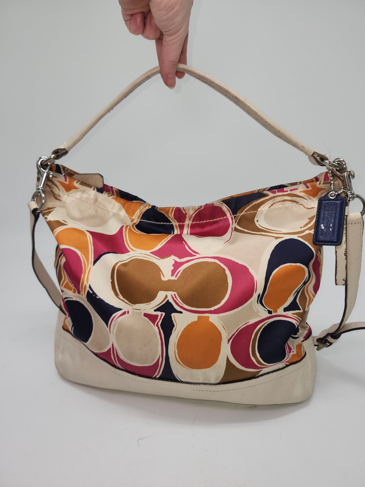 *Coach* Multi-Color Scarf Print XL Tote Bag with White Leather Trim