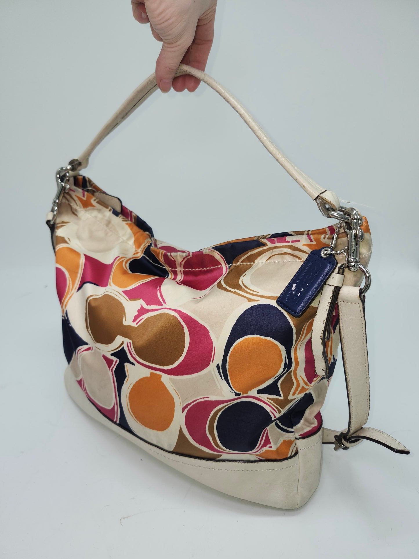 *Coach* Multi-Color Scarf Print XL Tote Bag with White Leather Trim