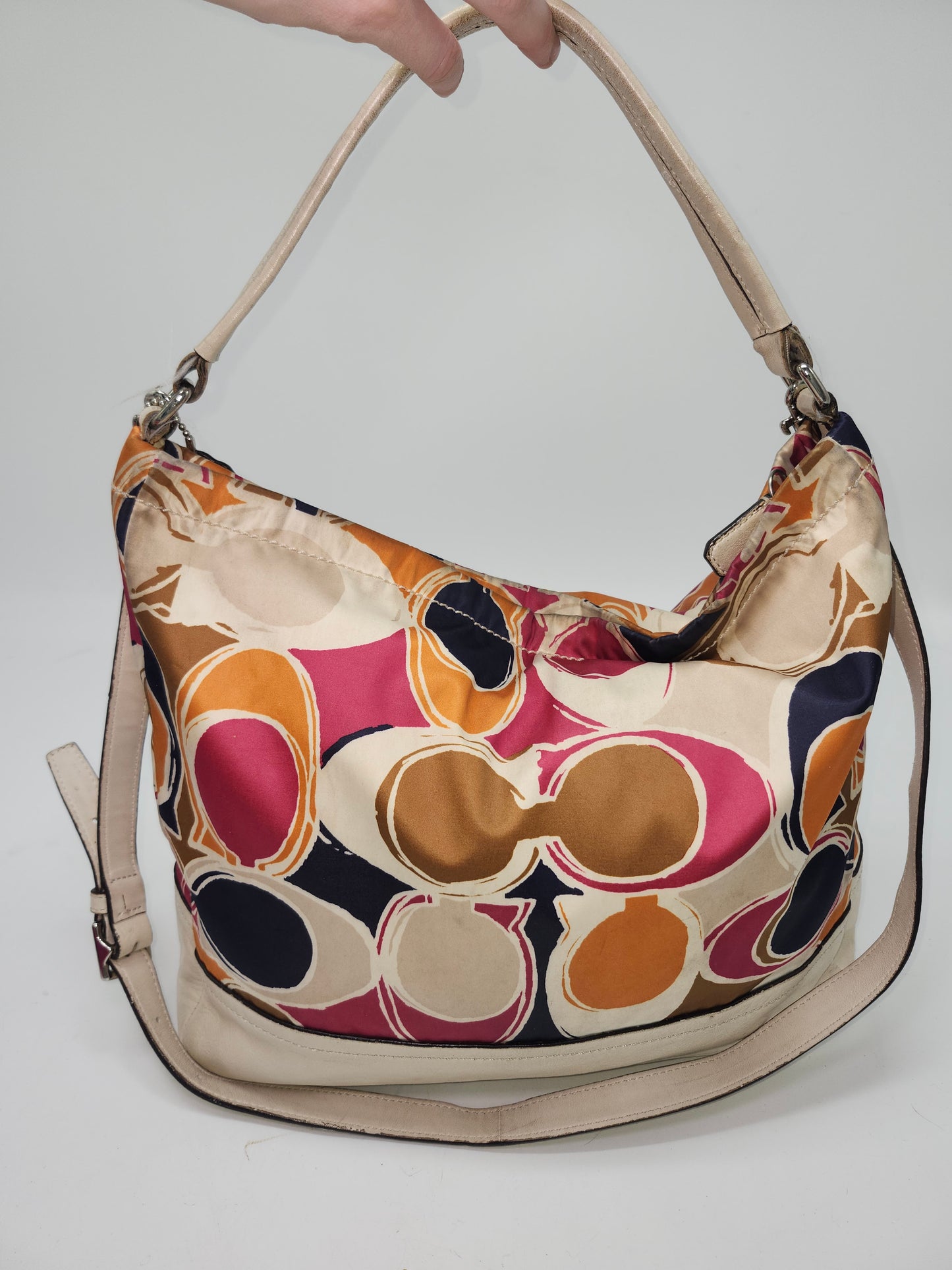 *Coach* Multi-Color Scarf Print XL Tote Bag with White Leather Trim