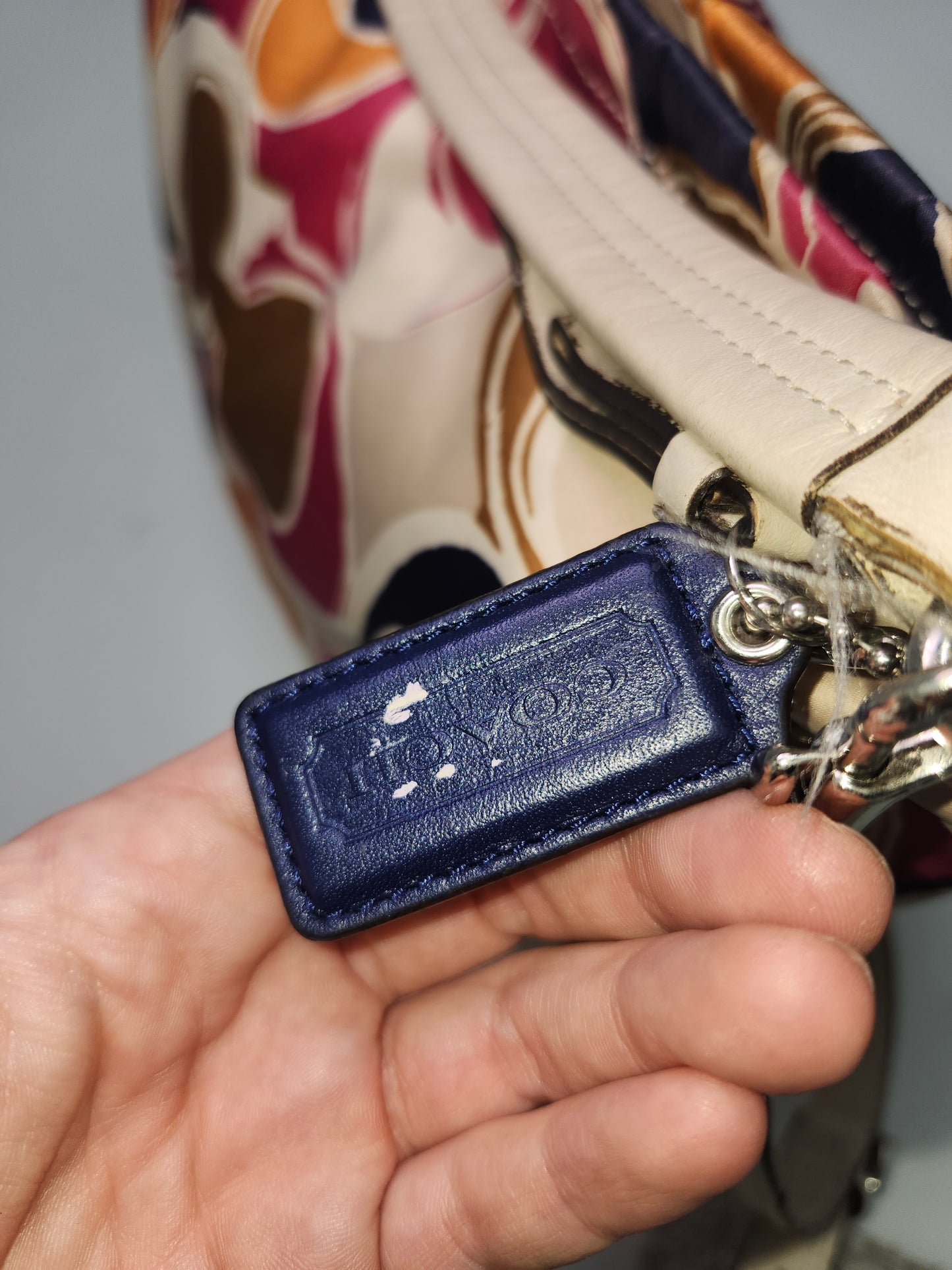 *Coach* Multi-Color Scarf Print XL Tote Bag with White Leather Trim