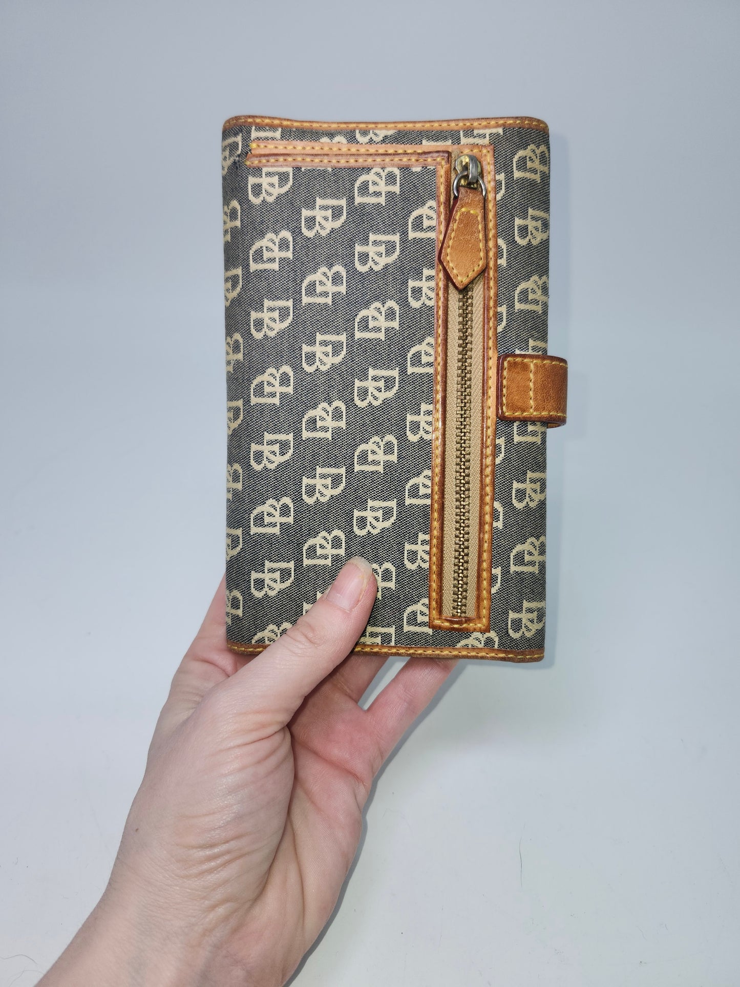 *Dooney & Bourke* Y2K Monogram Print Denim / Leather Wallet